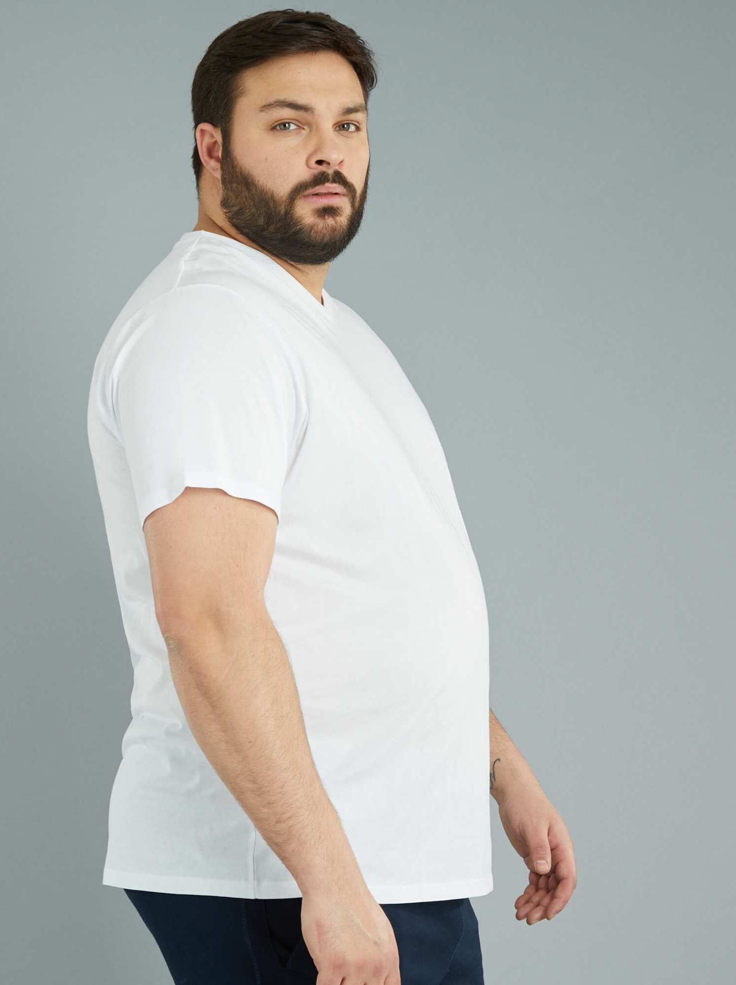 T-shirt en jersey à col V - Blanc
