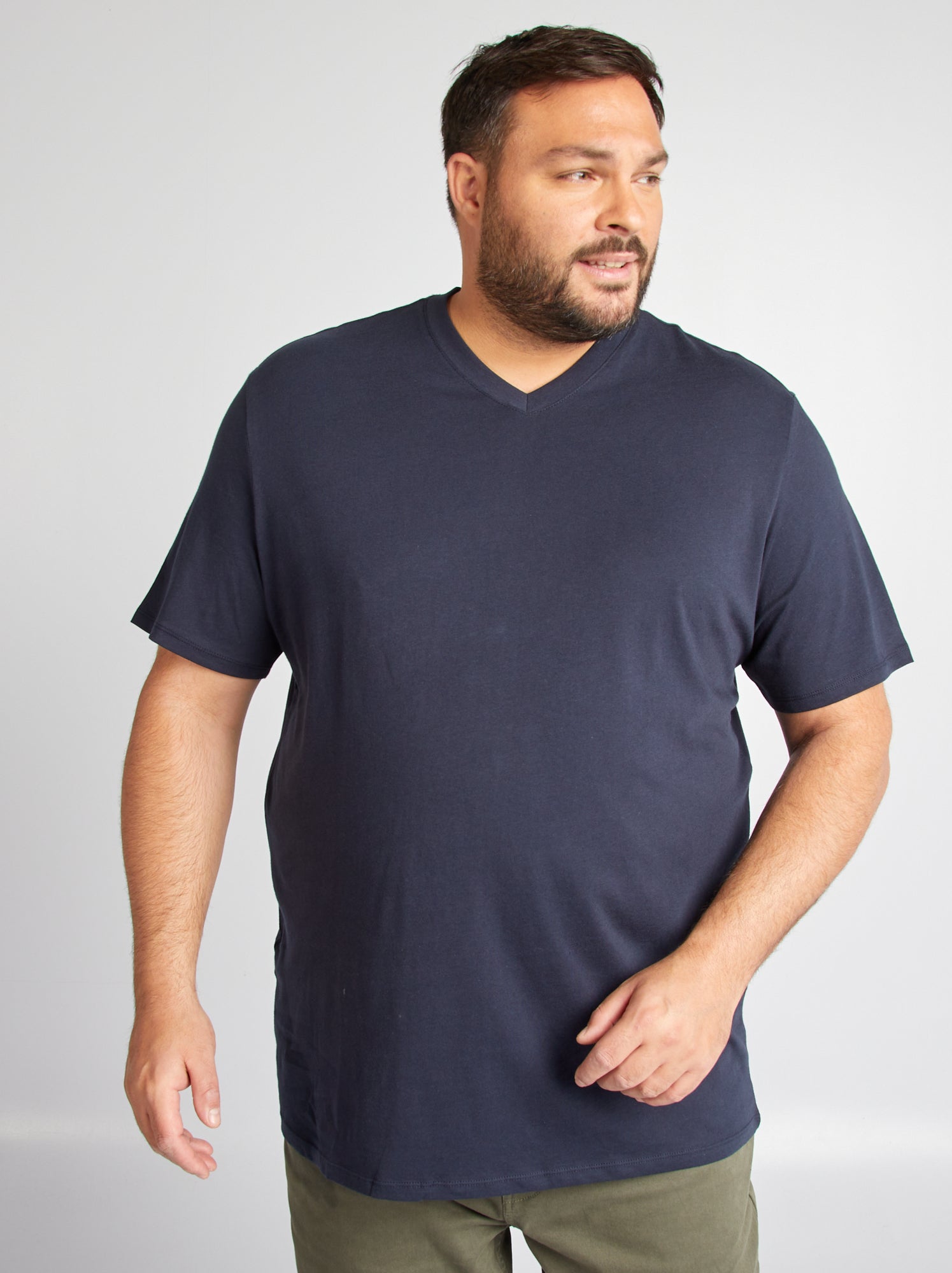 T-shirt en jersey à col V - Bleu marine