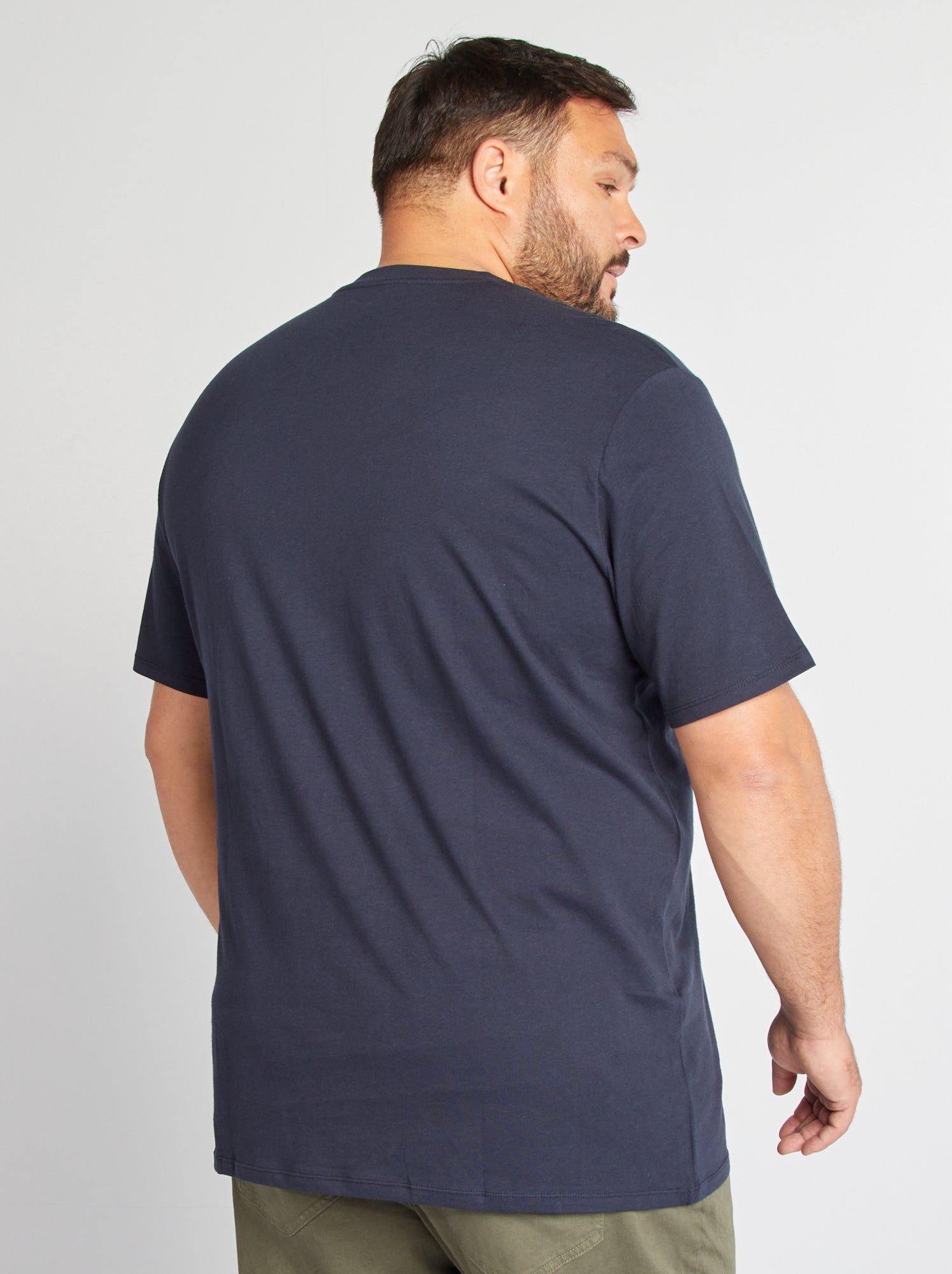 T-shirt en jersey à col V - Bleu marine