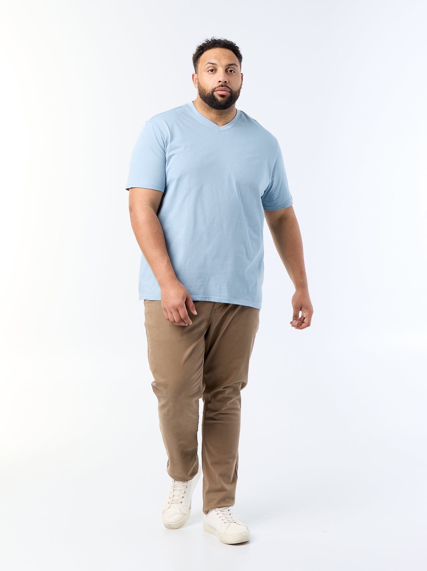 T-shirt en jersey à col V - Bleu (VS914_80)