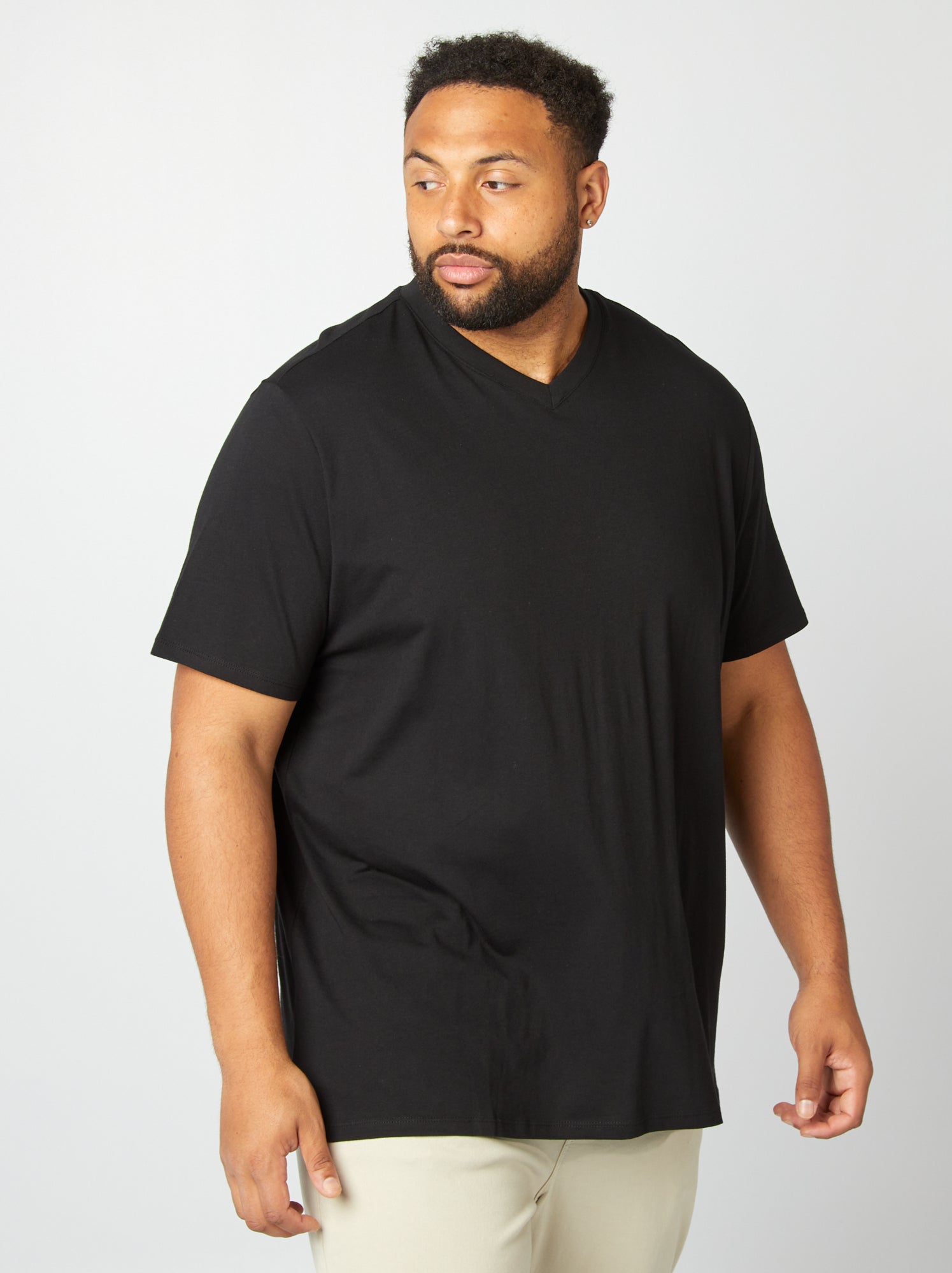 T-shirt en jersey à col V - Noir