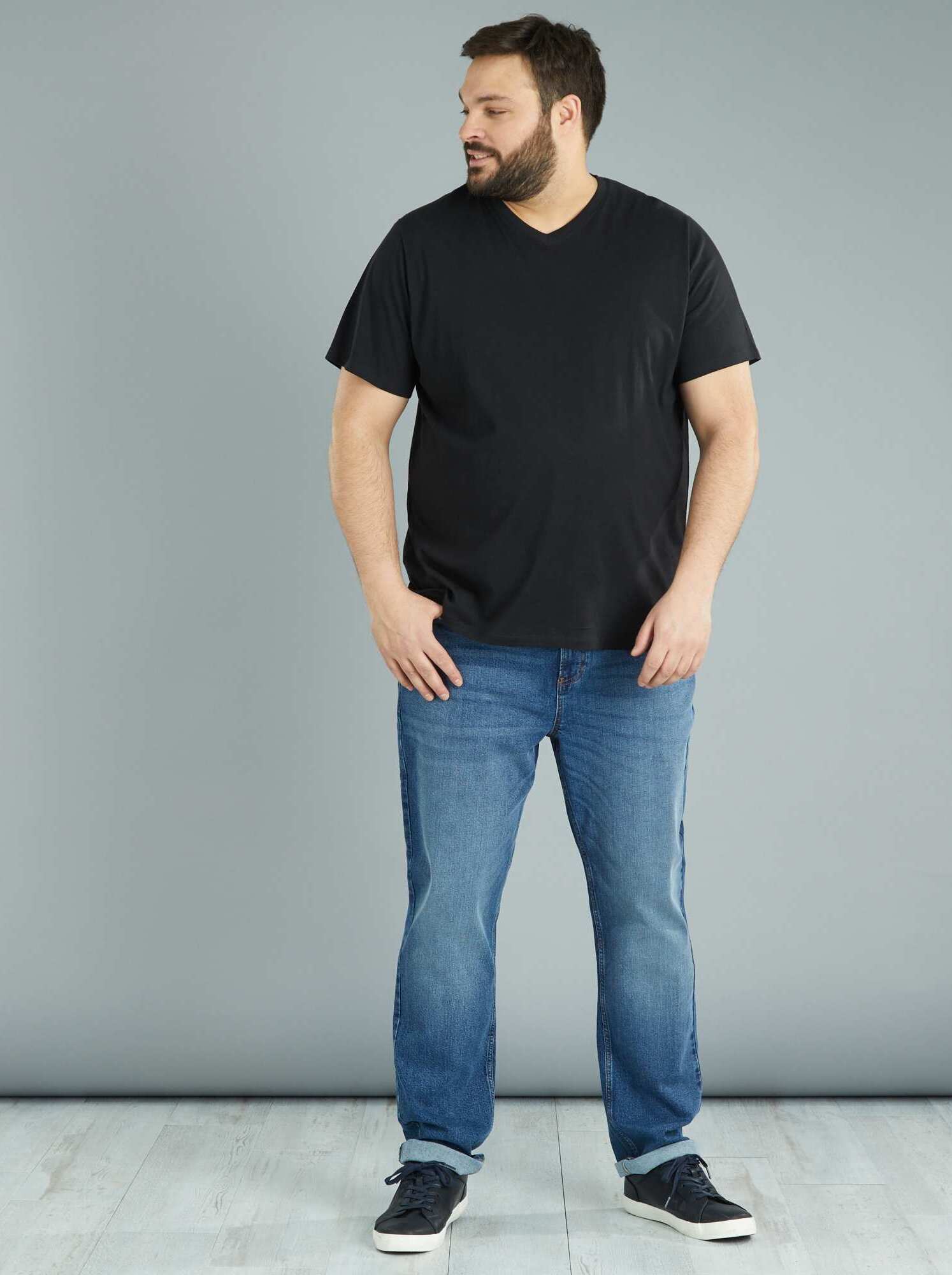 T-shirt en jersey à col V - Noir