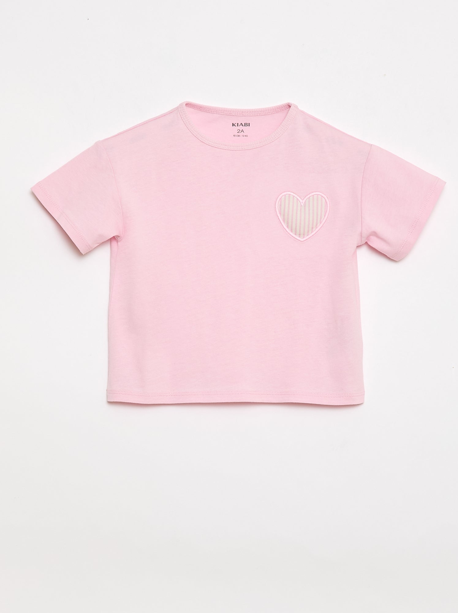 T-shirt en jersey de coton à patch cœur - Rose