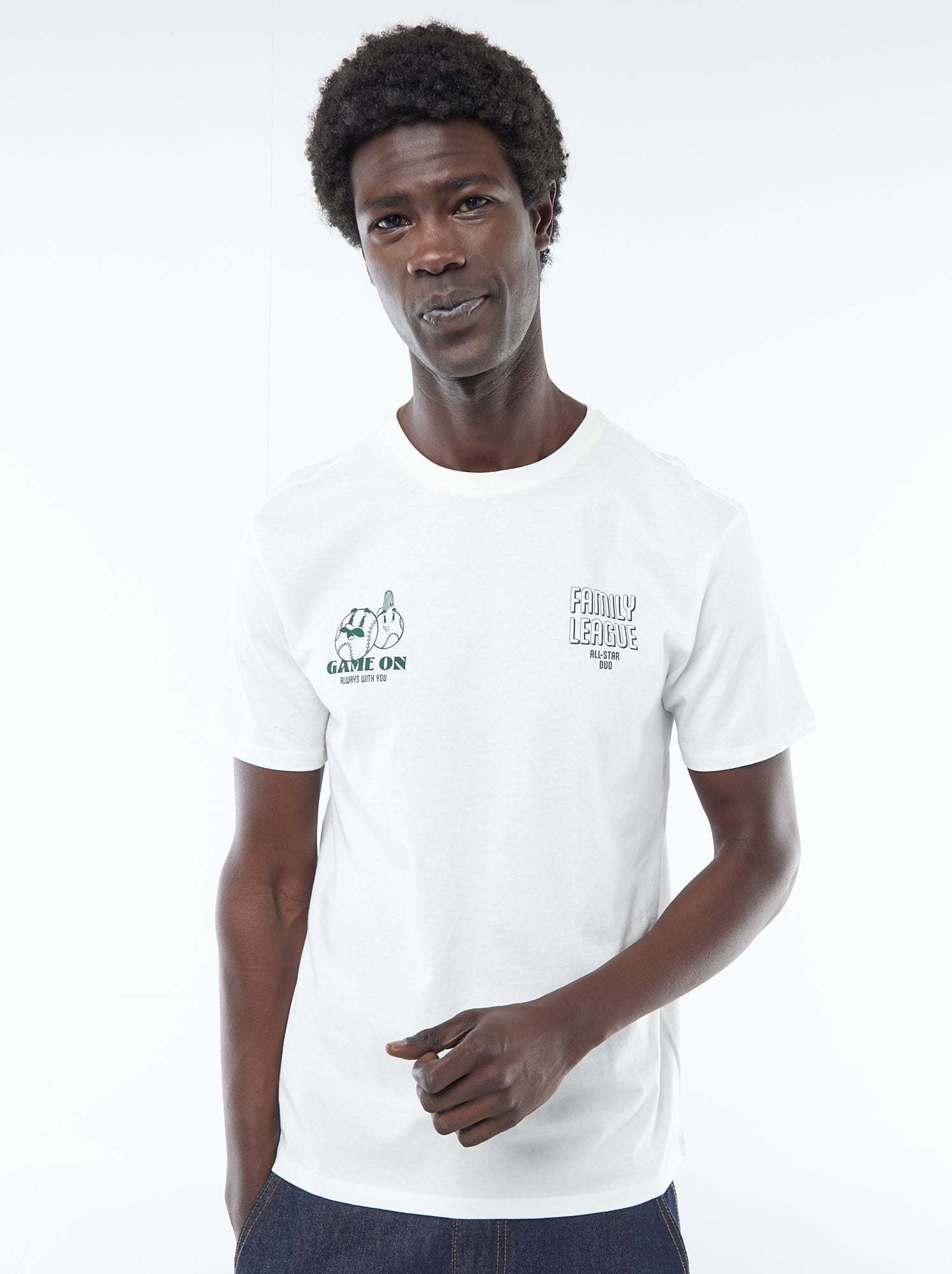 T-shirt en jersey manches courtes imprimé recto/verso - Blanc (ESP60_6)