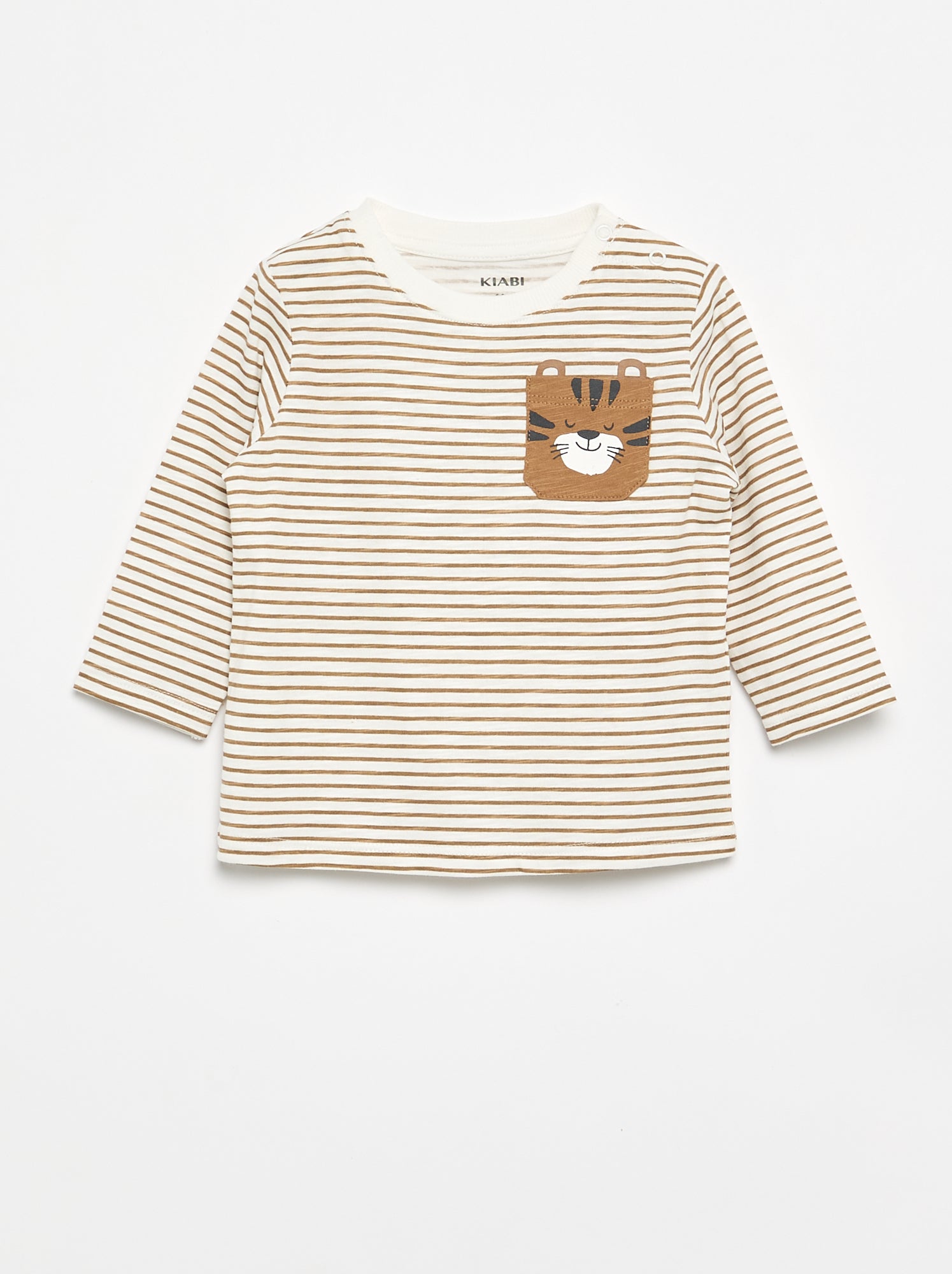 T-shirt en jersey rayé à manches longues - Beige
