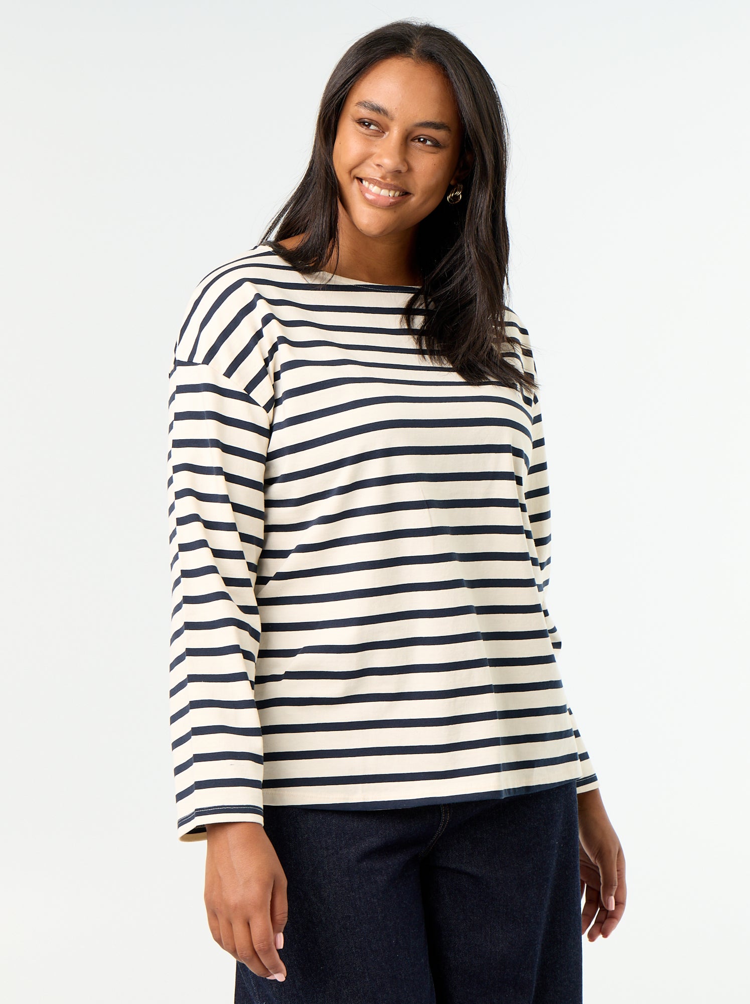 T-shirt en jersey rayé à manches longues - Blanc