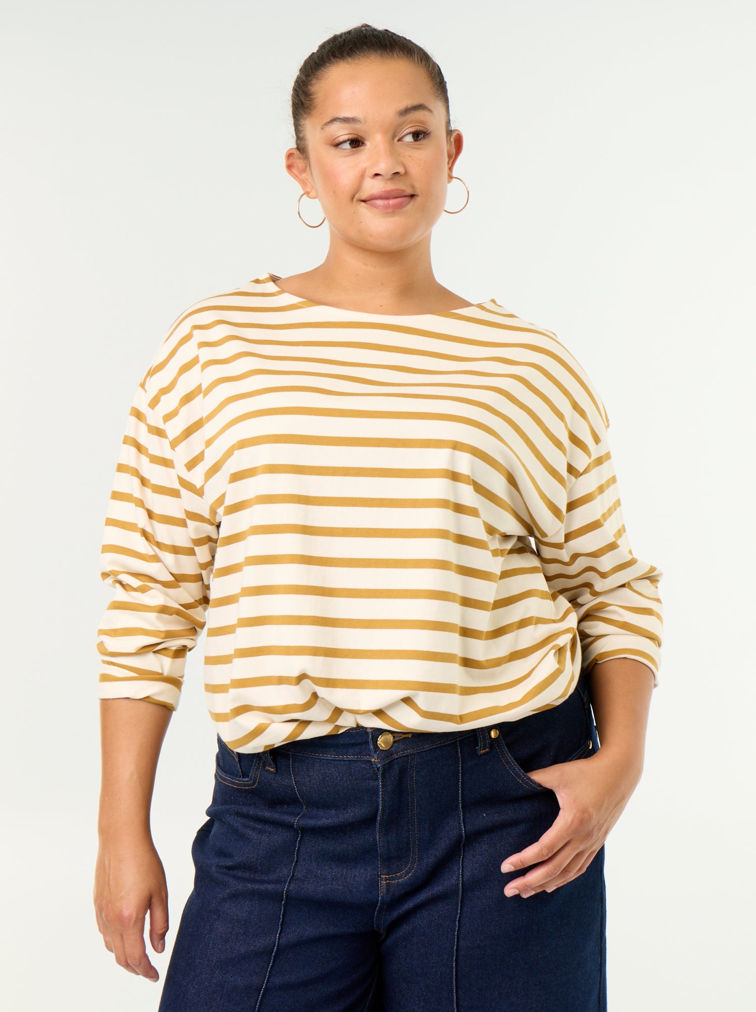 T-shirt en jersey rayé à manches longues - Jaune