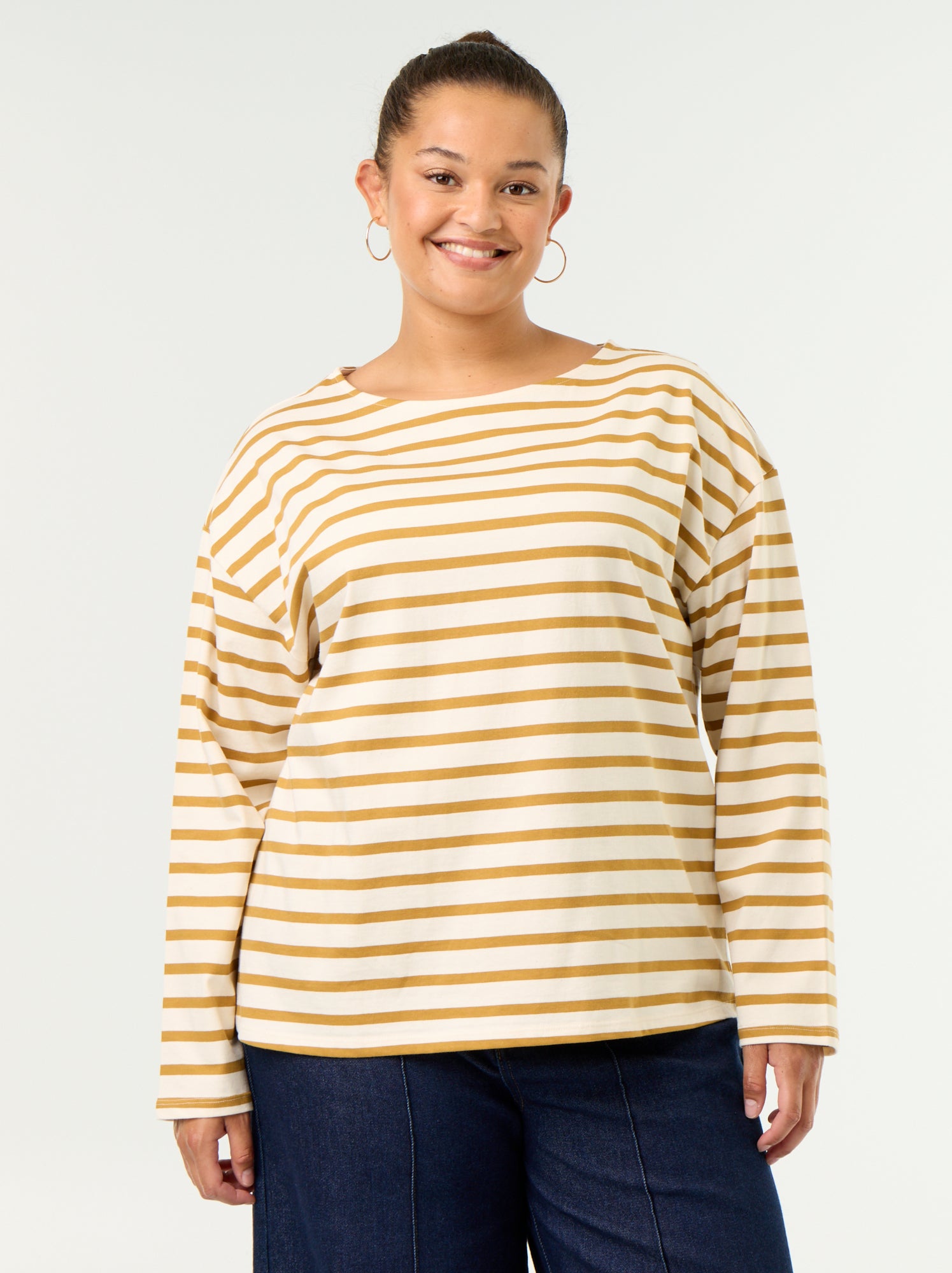 T-shirt en jersey rayé à manches longues - Jaune