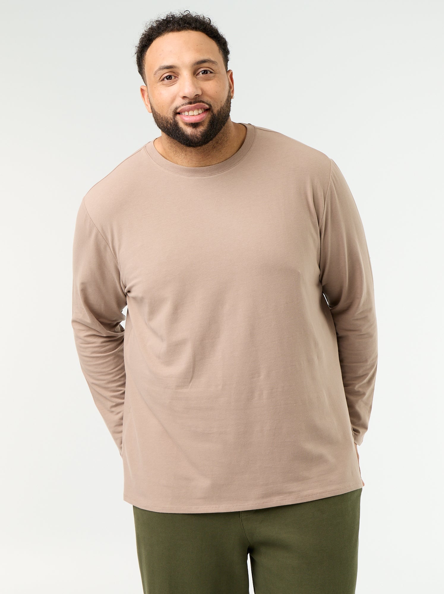 T-shirt en jersey uni manches longues - Beige