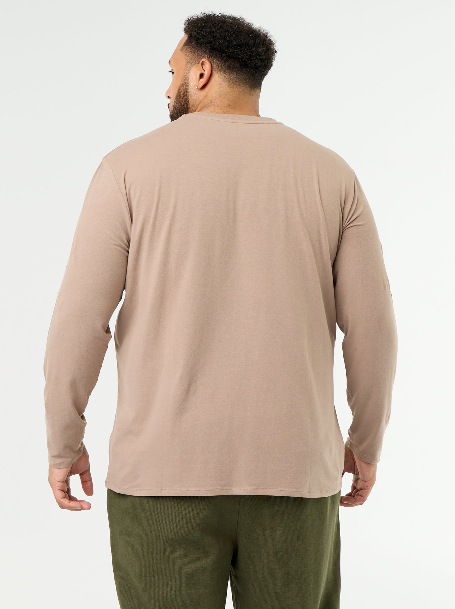 T-shirt en jersey uni manches longues - Beige