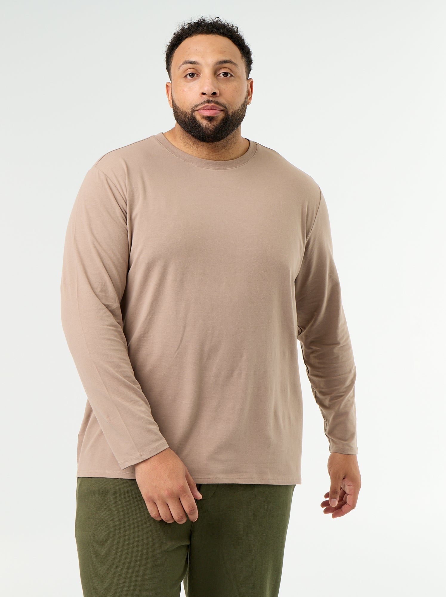 T-shirt en jersey uni manches longues - Beige