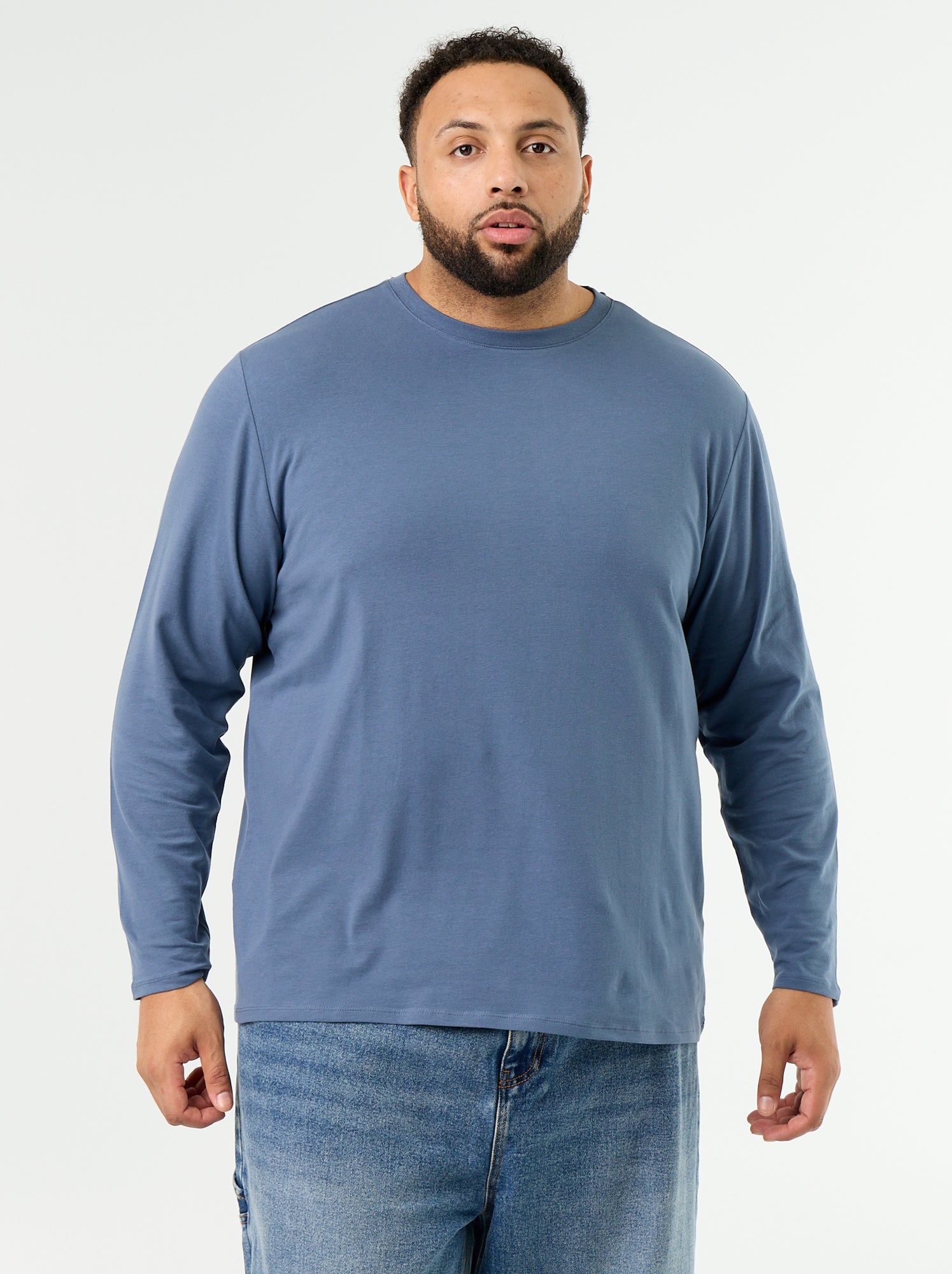 T-shirt en jersey uni manches longues - Bleu (GDD25_3)