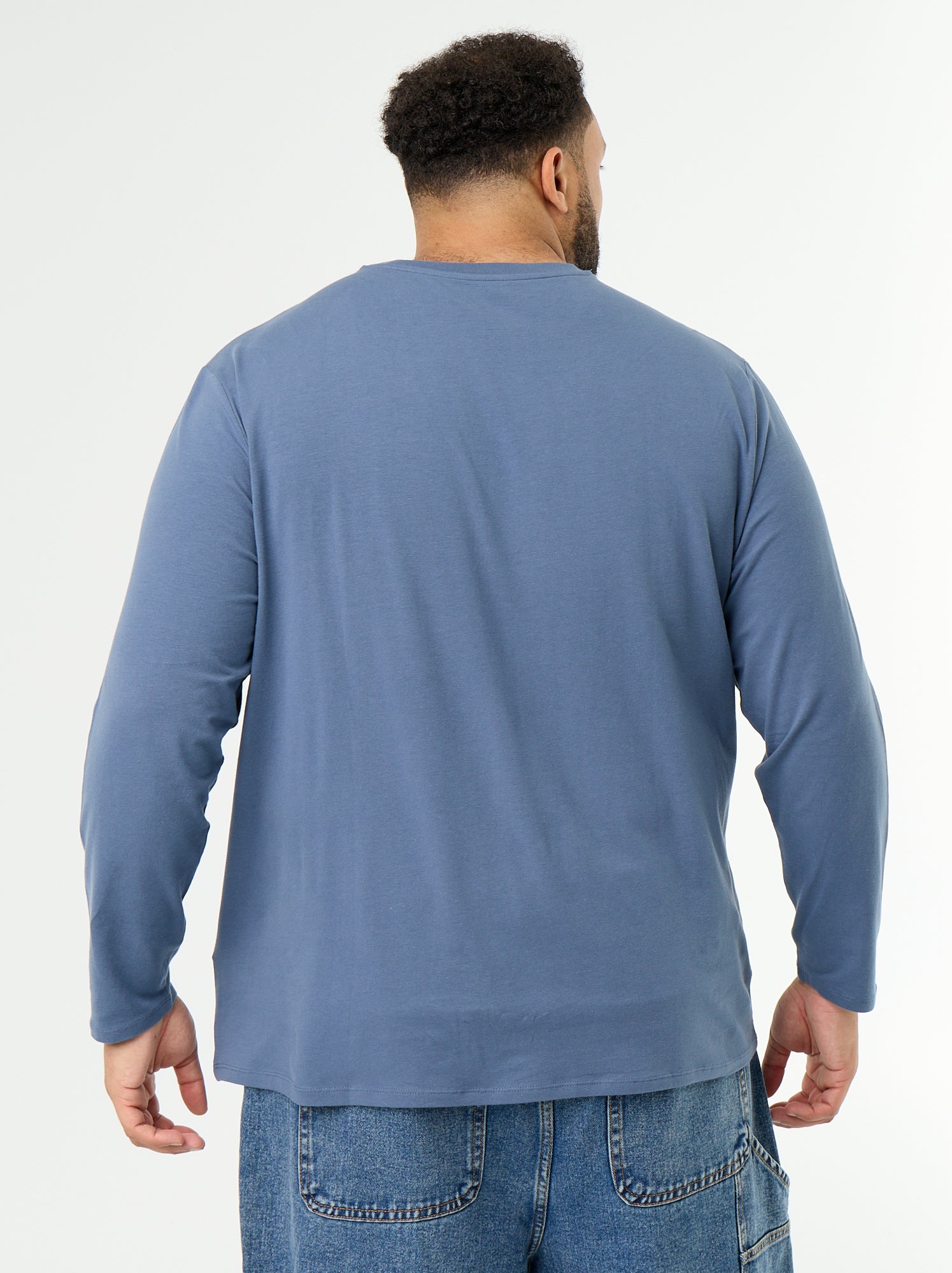 T-shirt en jersey uni manches longues - Bleu (GDD25_3)