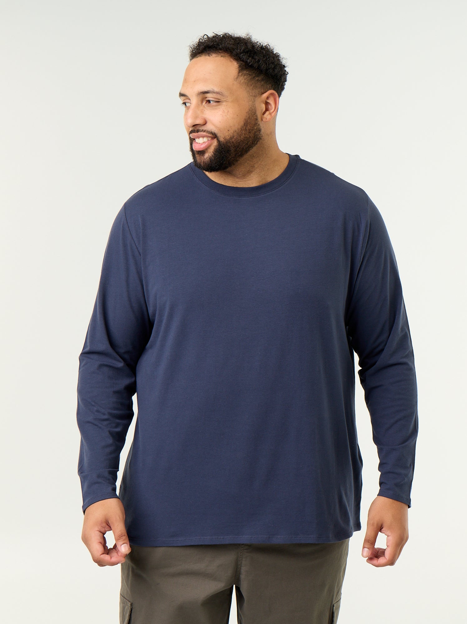 T-shirt en jersey uni manches longues - Bleu (GDD25_6)