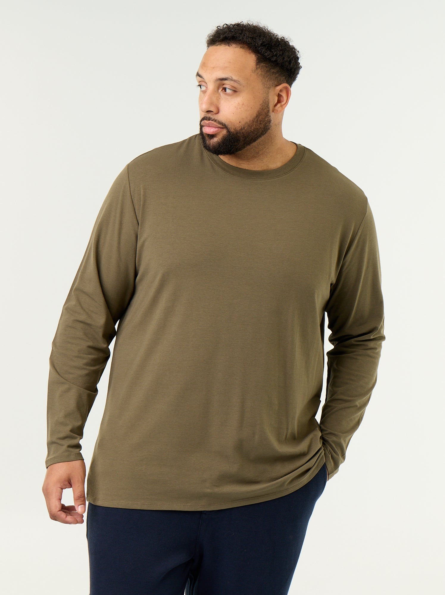 T-shirt en jersey uni manches longues - Kaki