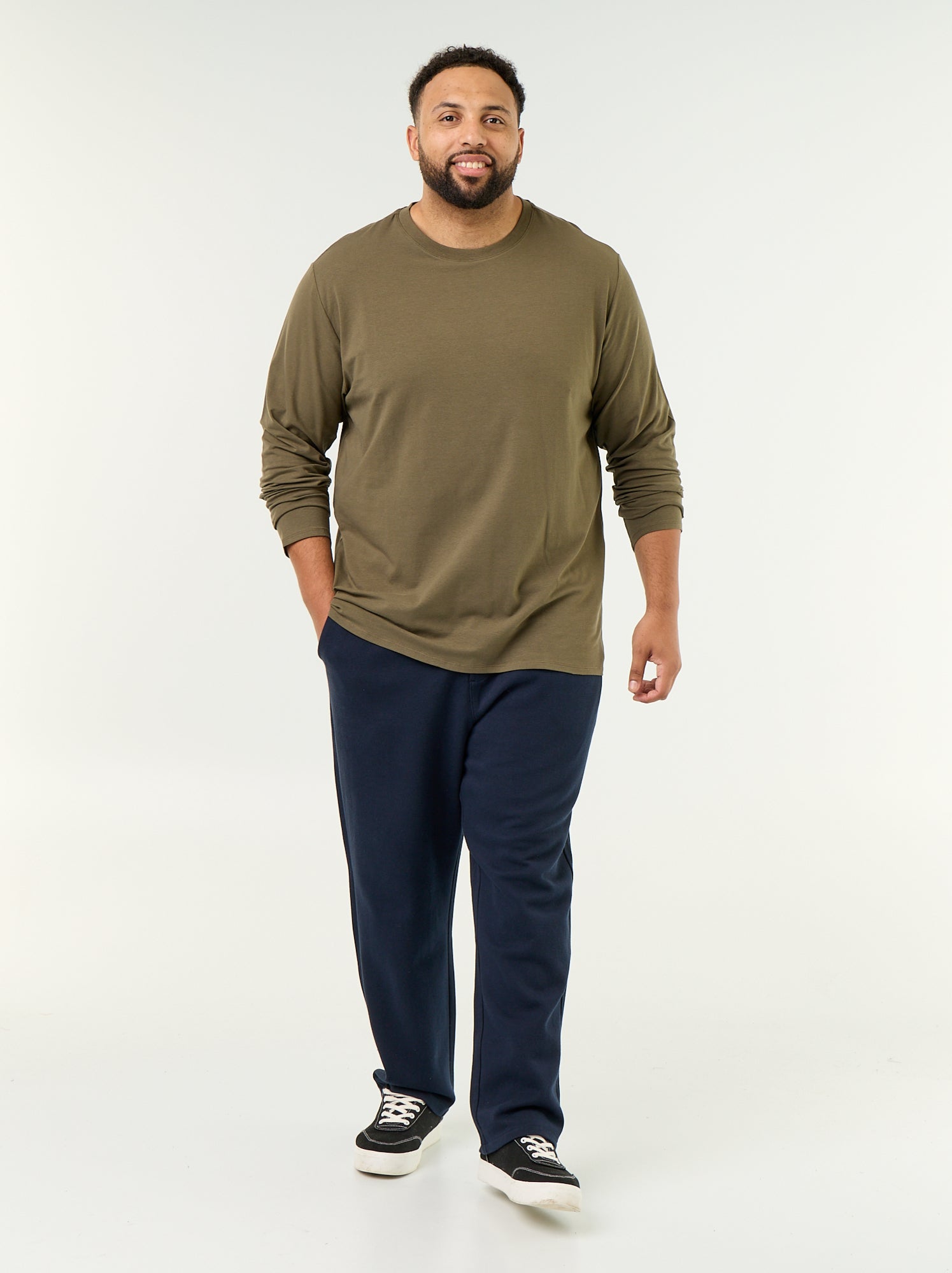T-shirt en jersey uni manches longues - Kaki