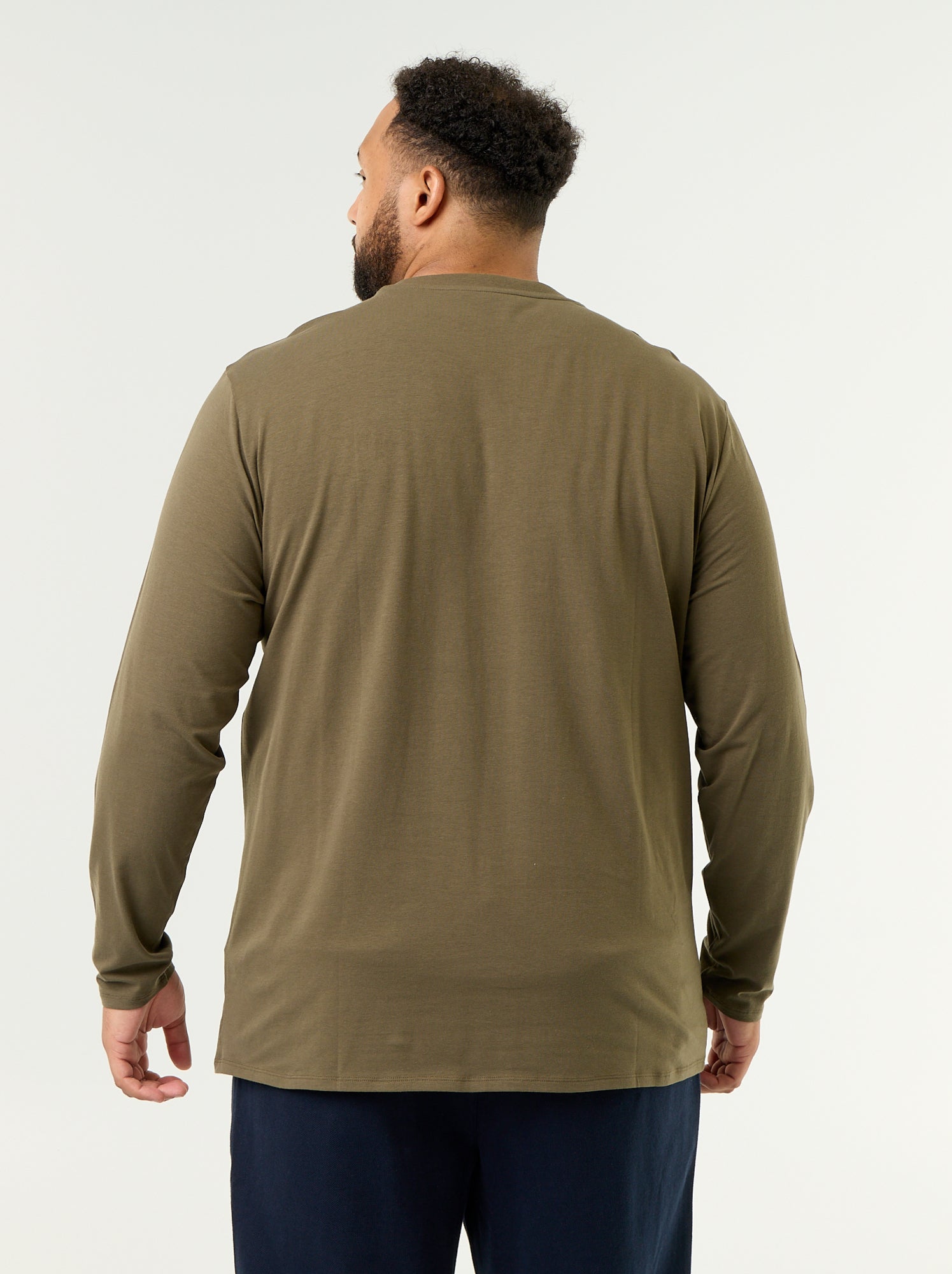 T-shirt en jersey uni manches longues - Kaki