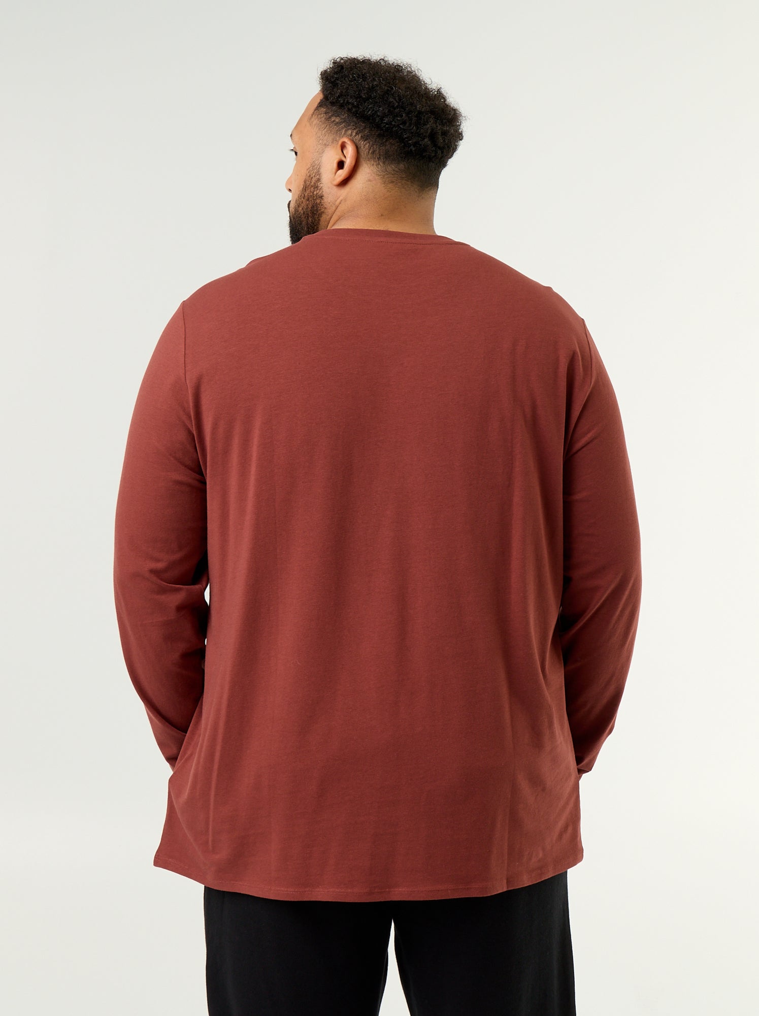T-shirt en jersey uni manches longues - Marron