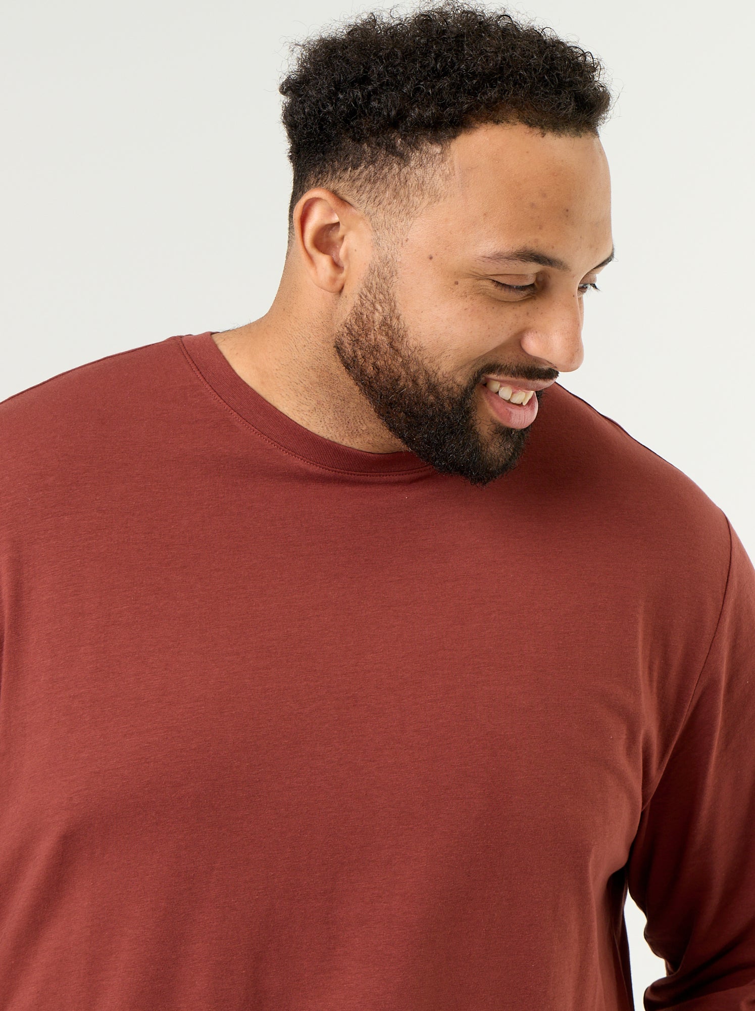T-shirt en jersey uni manches longues - Marron