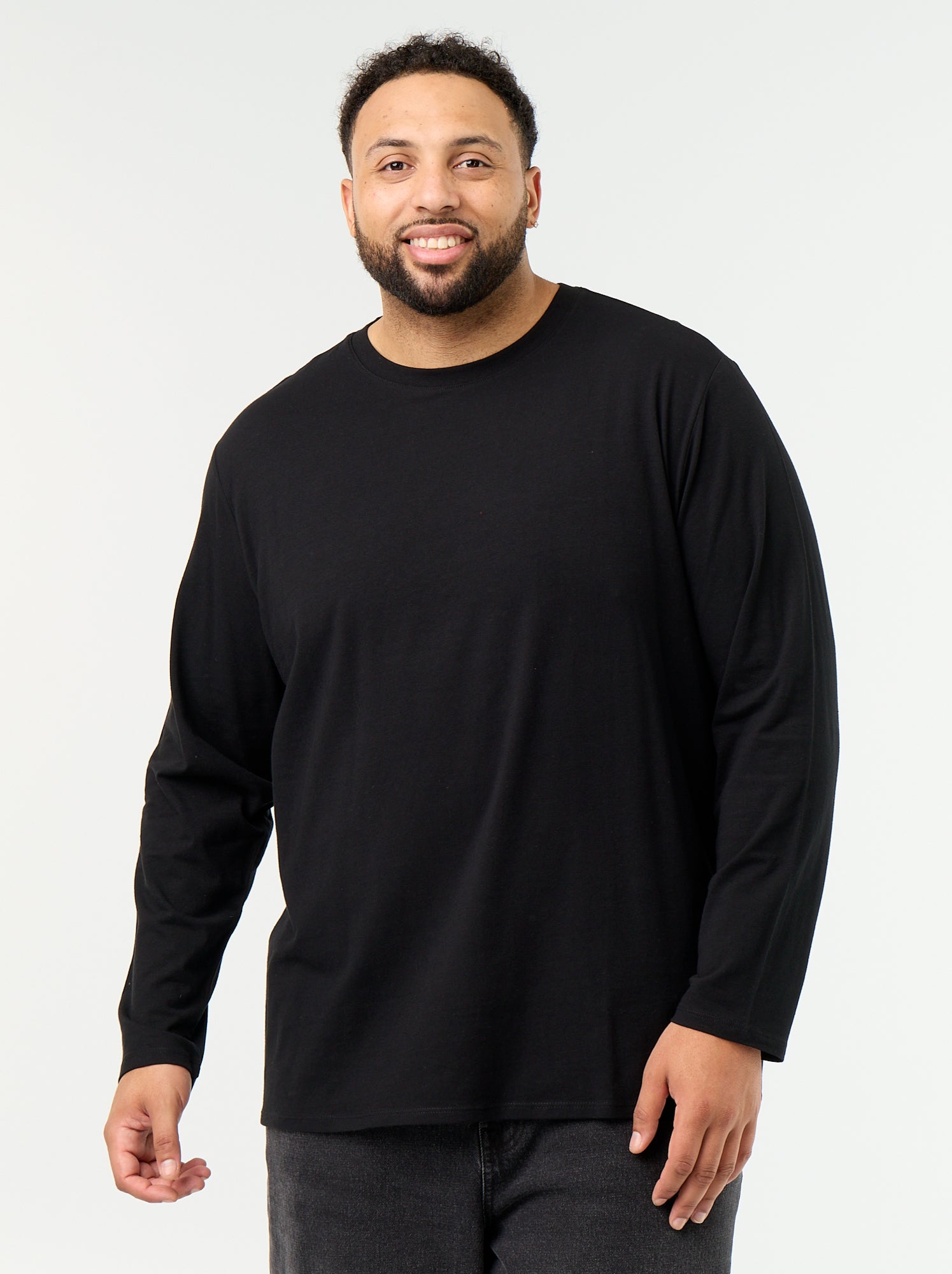 T-shirt en jersey uni manches longues - Noir