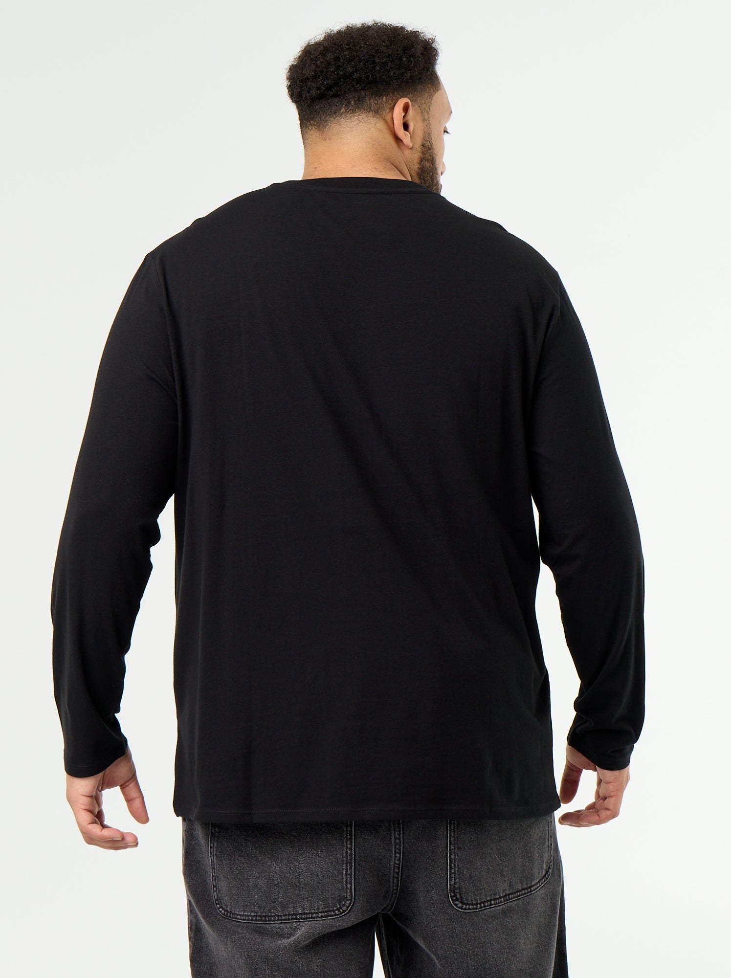 T-shirt en jersey uni manches longues - Noir