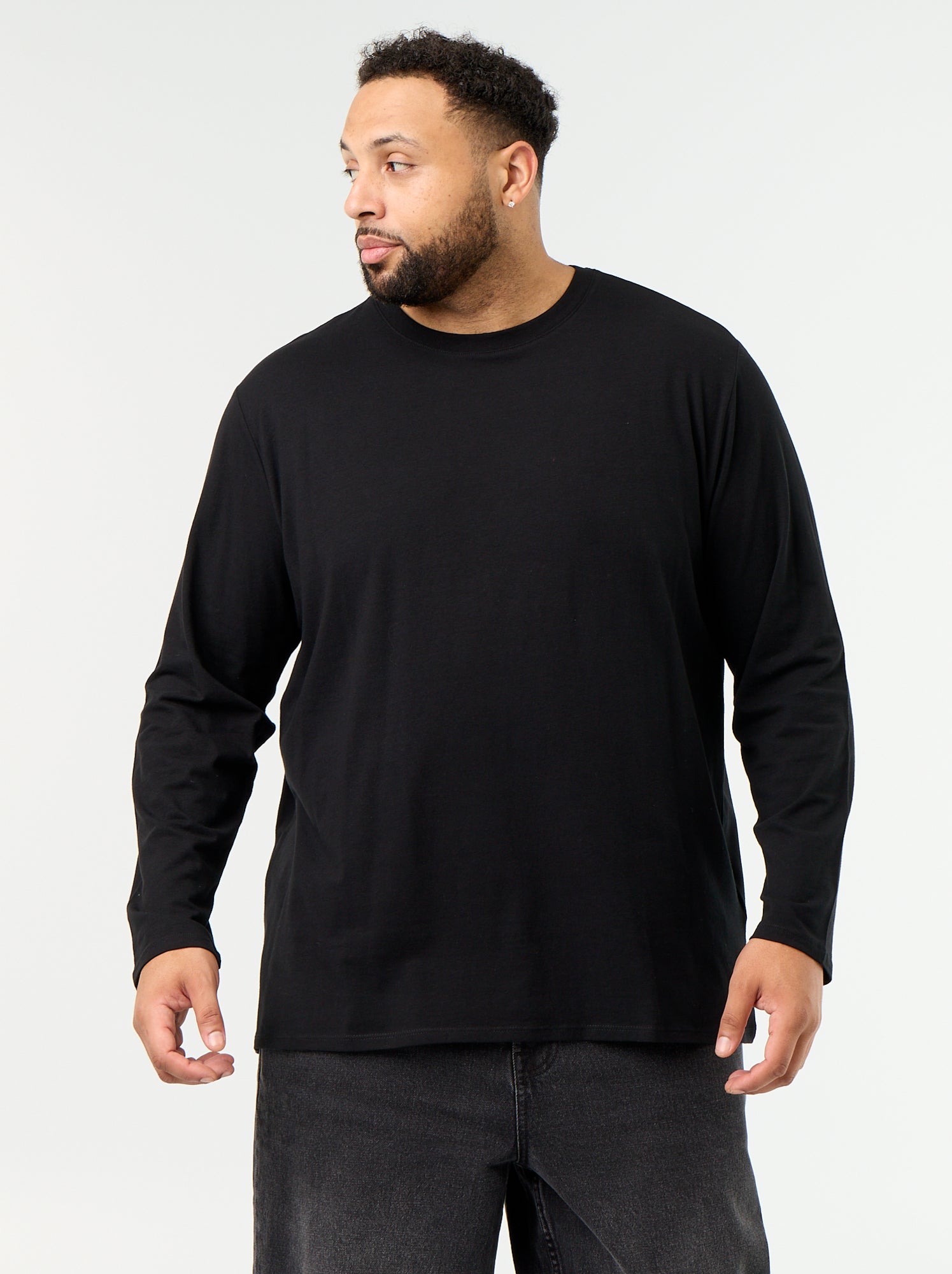 T-shirt en jersey uni manches longues - Noir