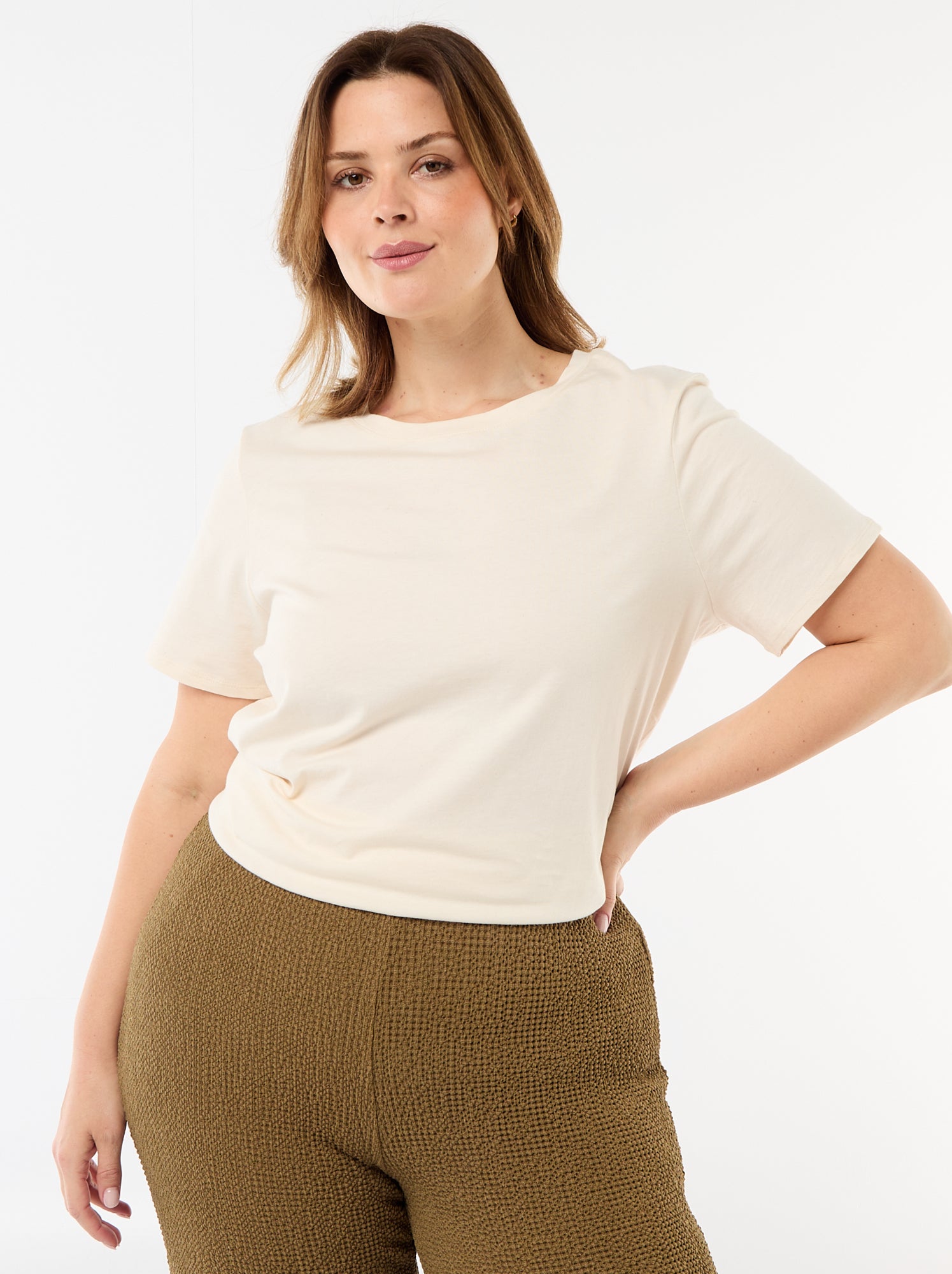 T-shirt en maille jersey manches courtes - Beige (CLC08_16)