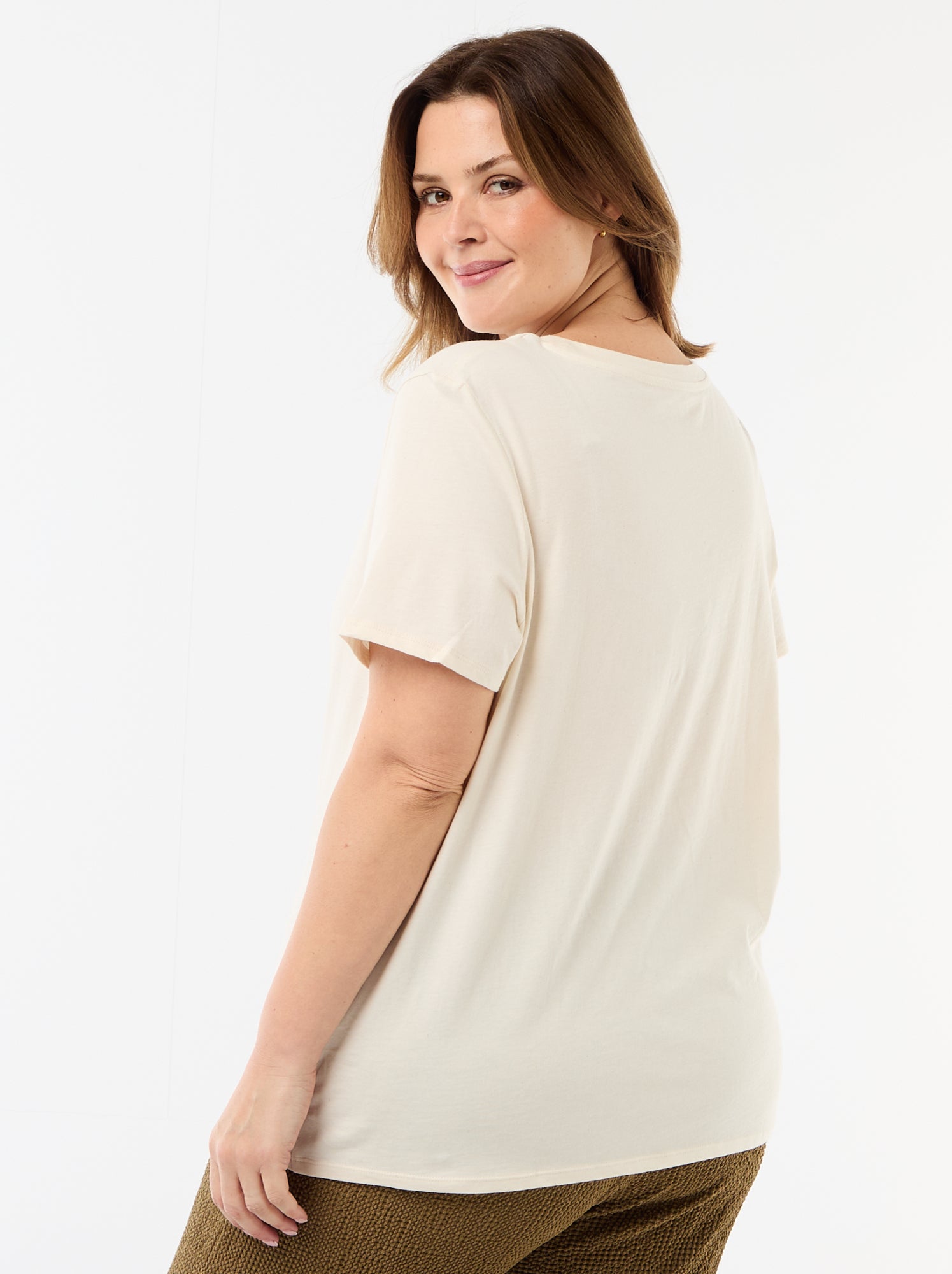 T-shirt en maille jersey manches courtes - Beige (CLC08_16)