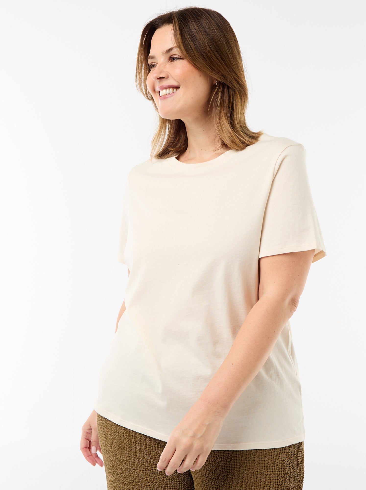 T-shirt en maille jersey manches courtes - Beige (CLC08_16)