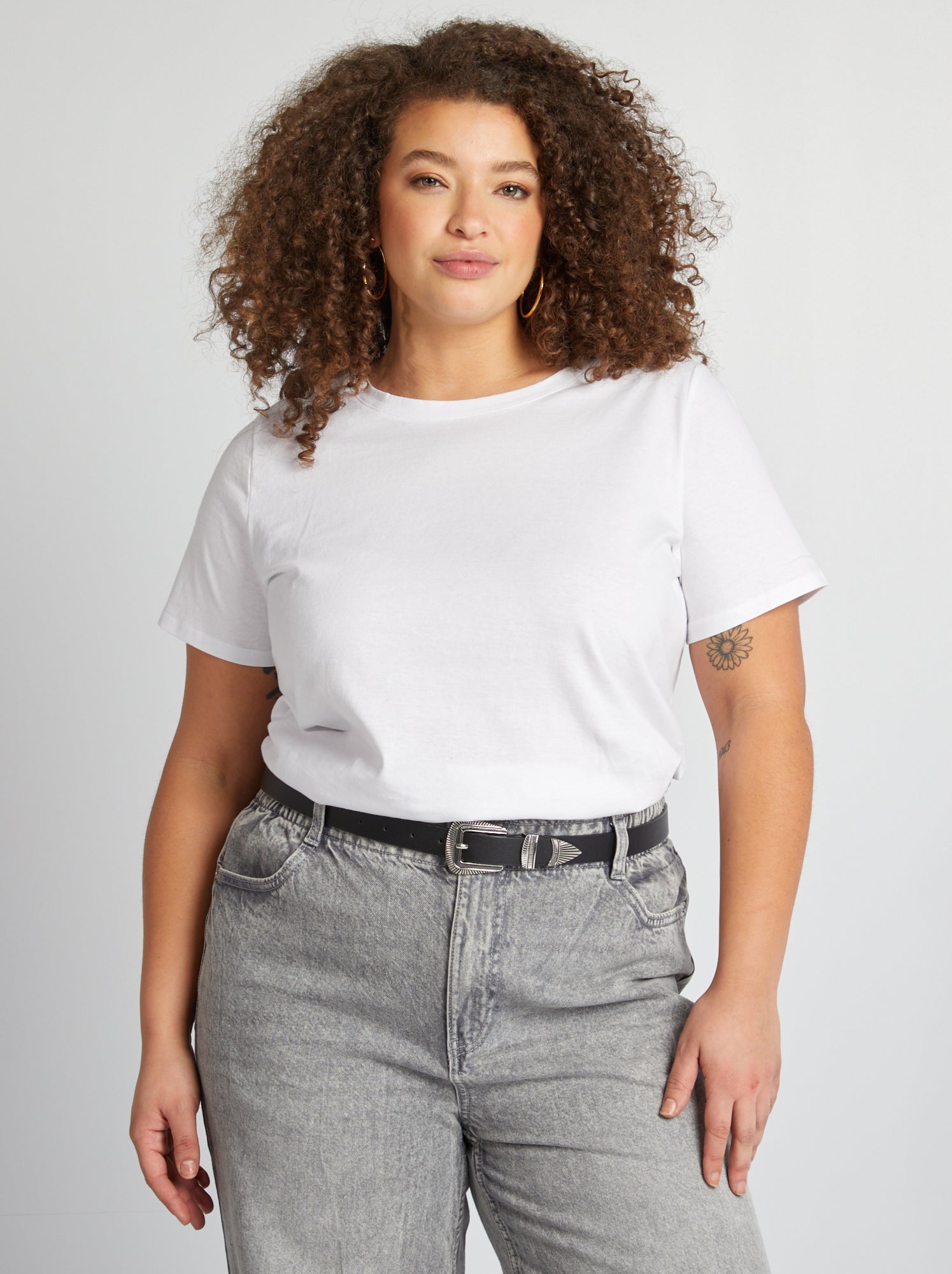 T-shirt en maille jersey manches courtes - Blanc