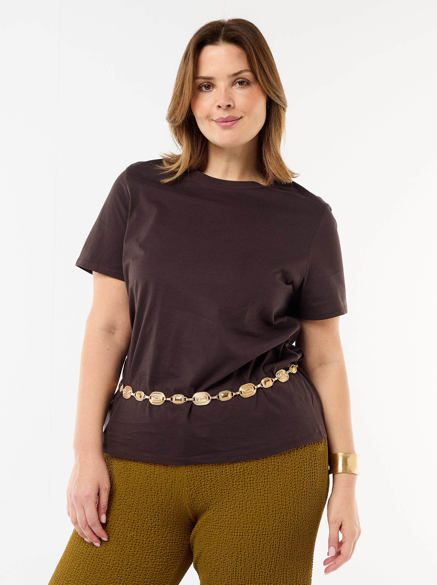 T-shirt en maille jersey manches courtes - Marron