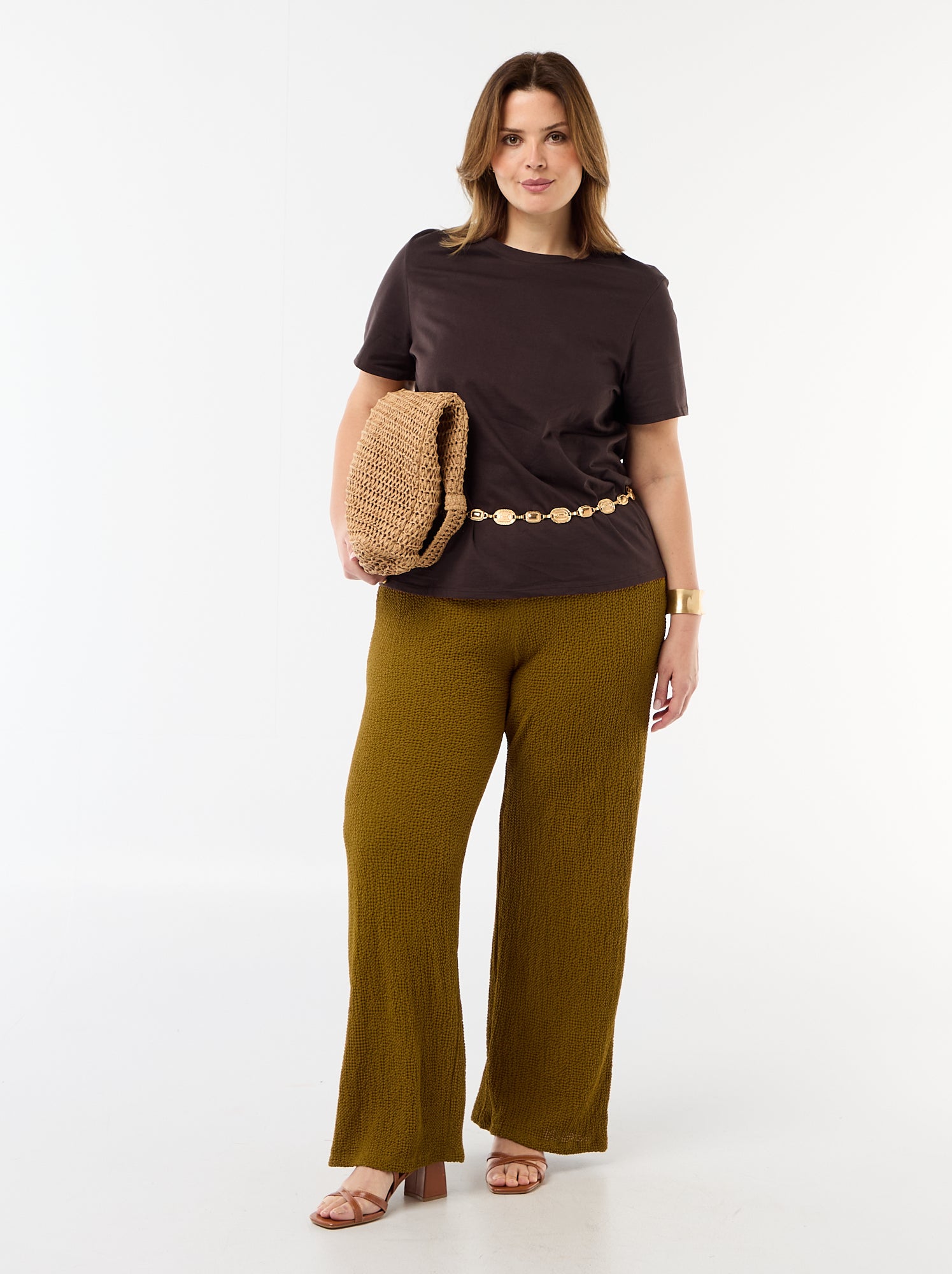T-shirt en maille jersey manches courtes - Marron