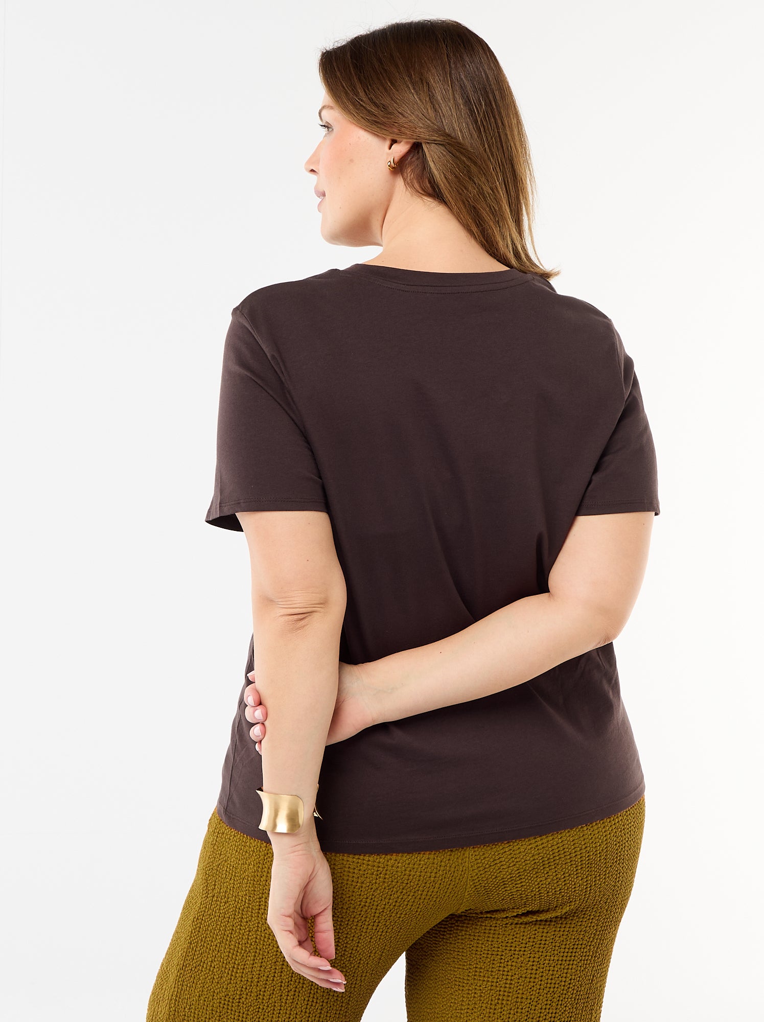 T-shirt en maille jersey manches courtes - Marron