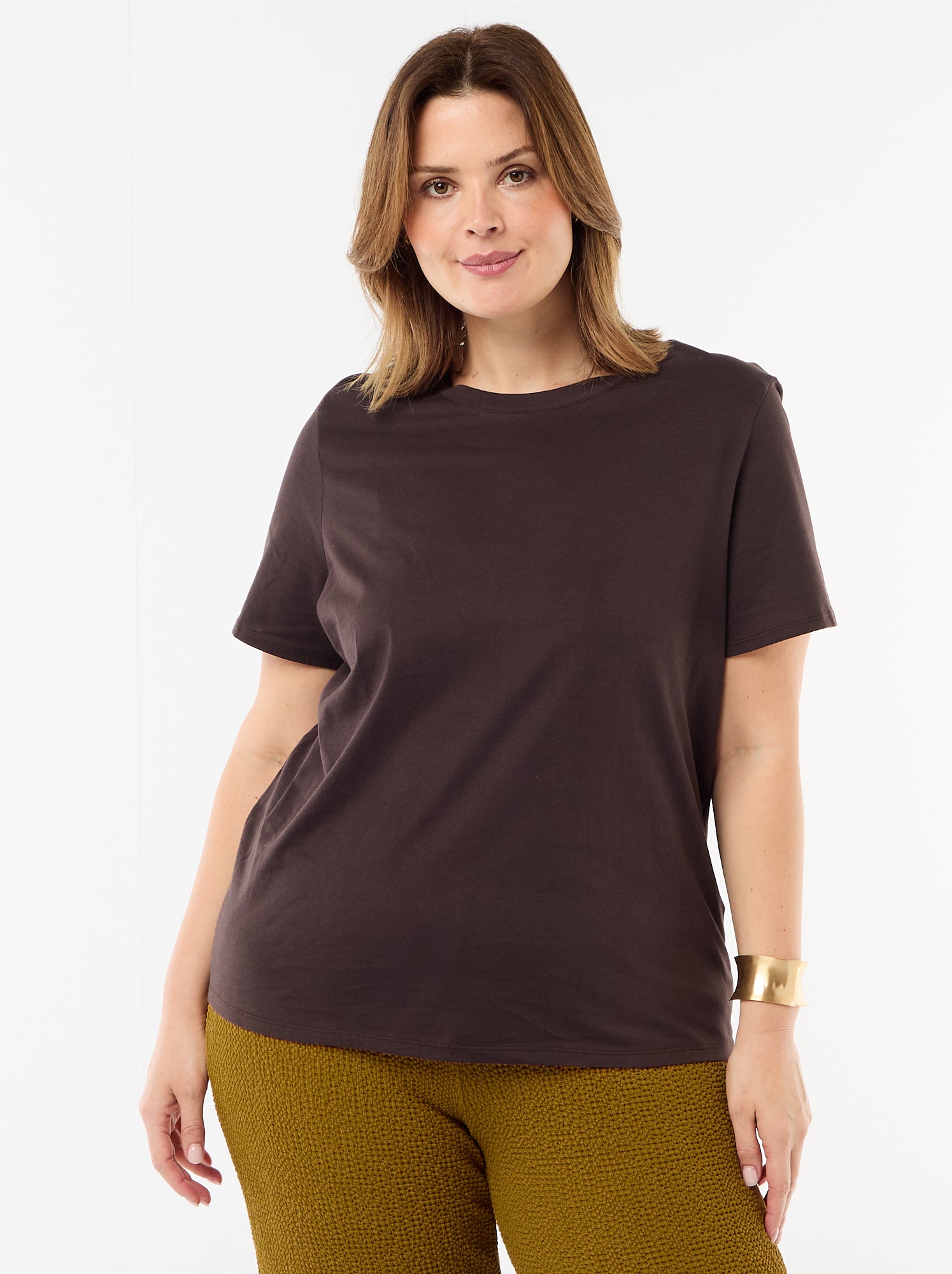 T-shirt en maille jersey manches courtes - Marron