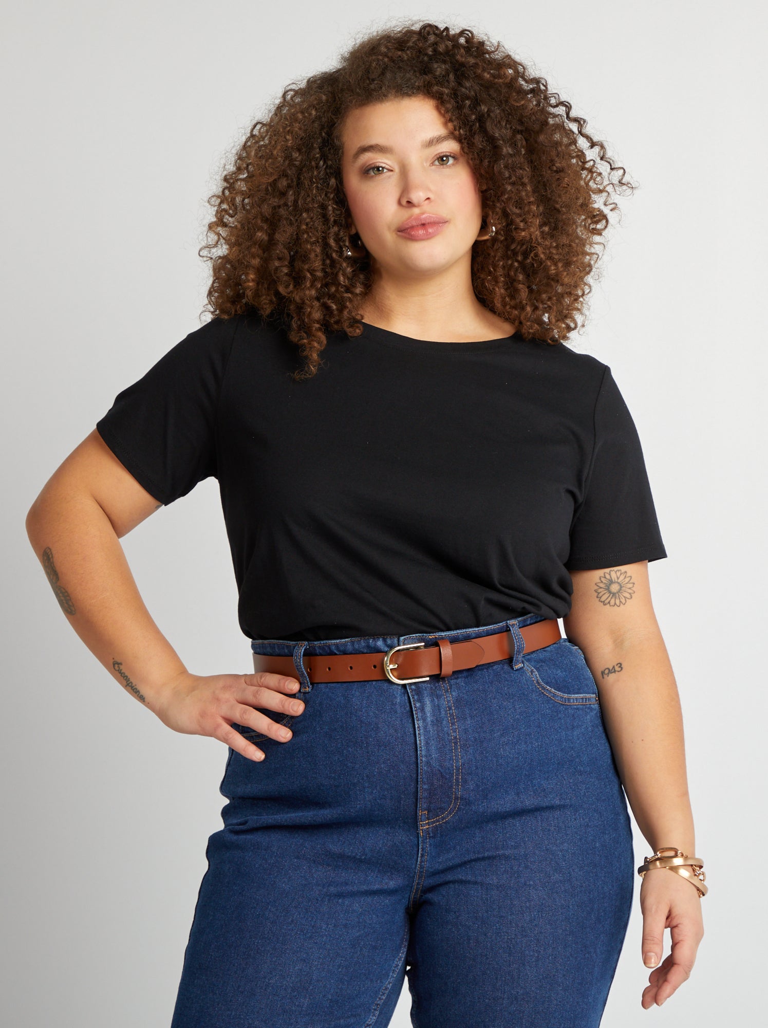 T-shirt en maille jersey manches courtes - Noir