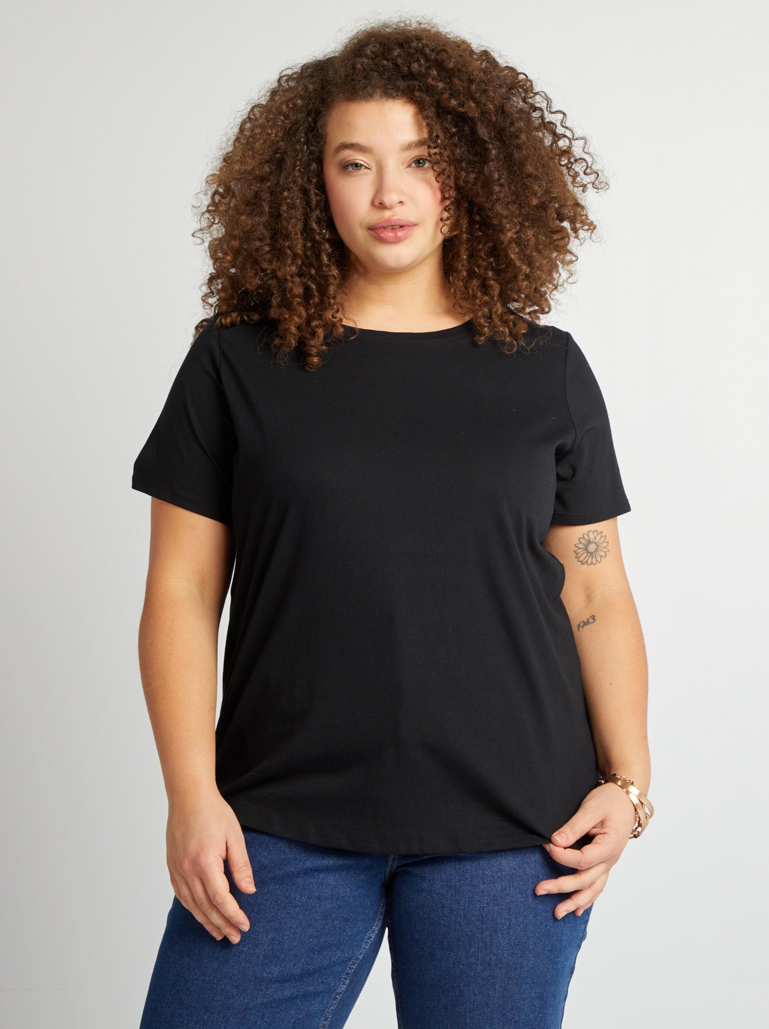 T-shirt en maille jersey manches courtes - Noir