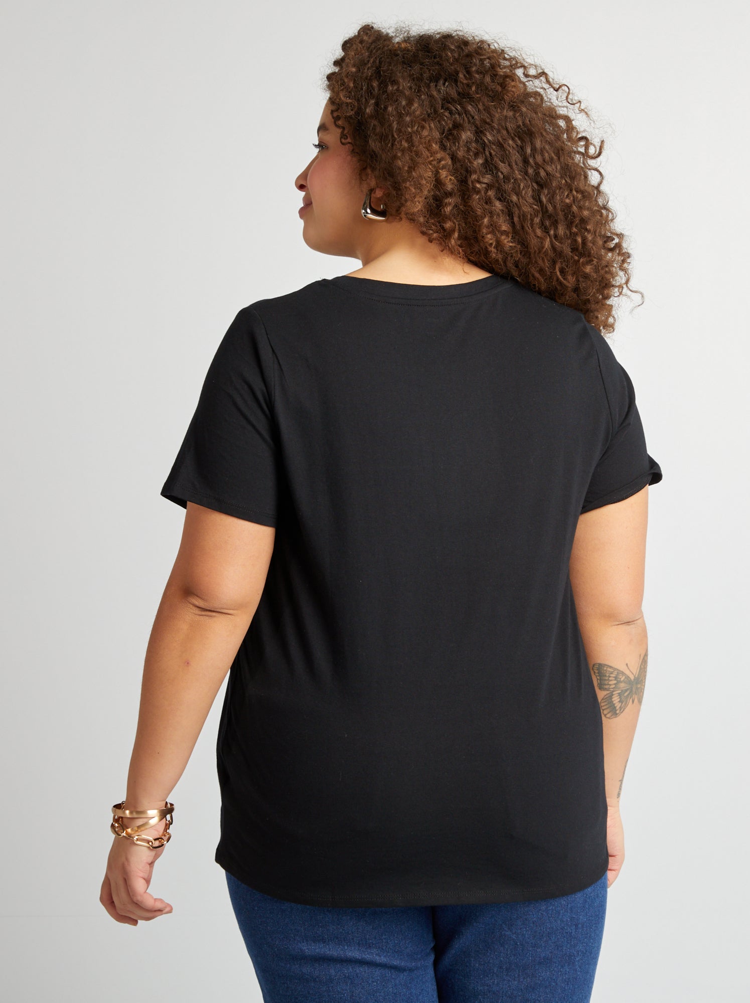 T-shirt en maille jersey manches courtes - Noir