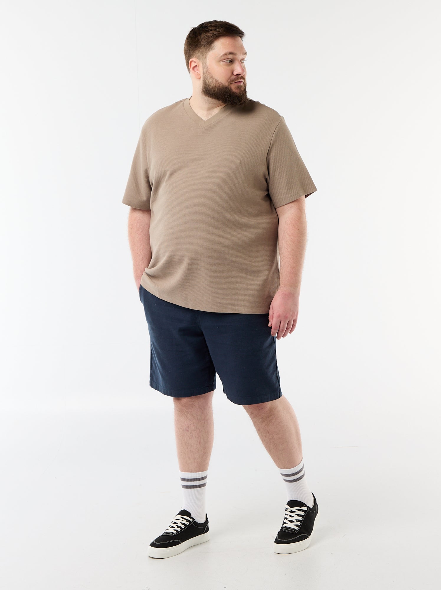 T-shirt en maille piquée manches courtes - Beige