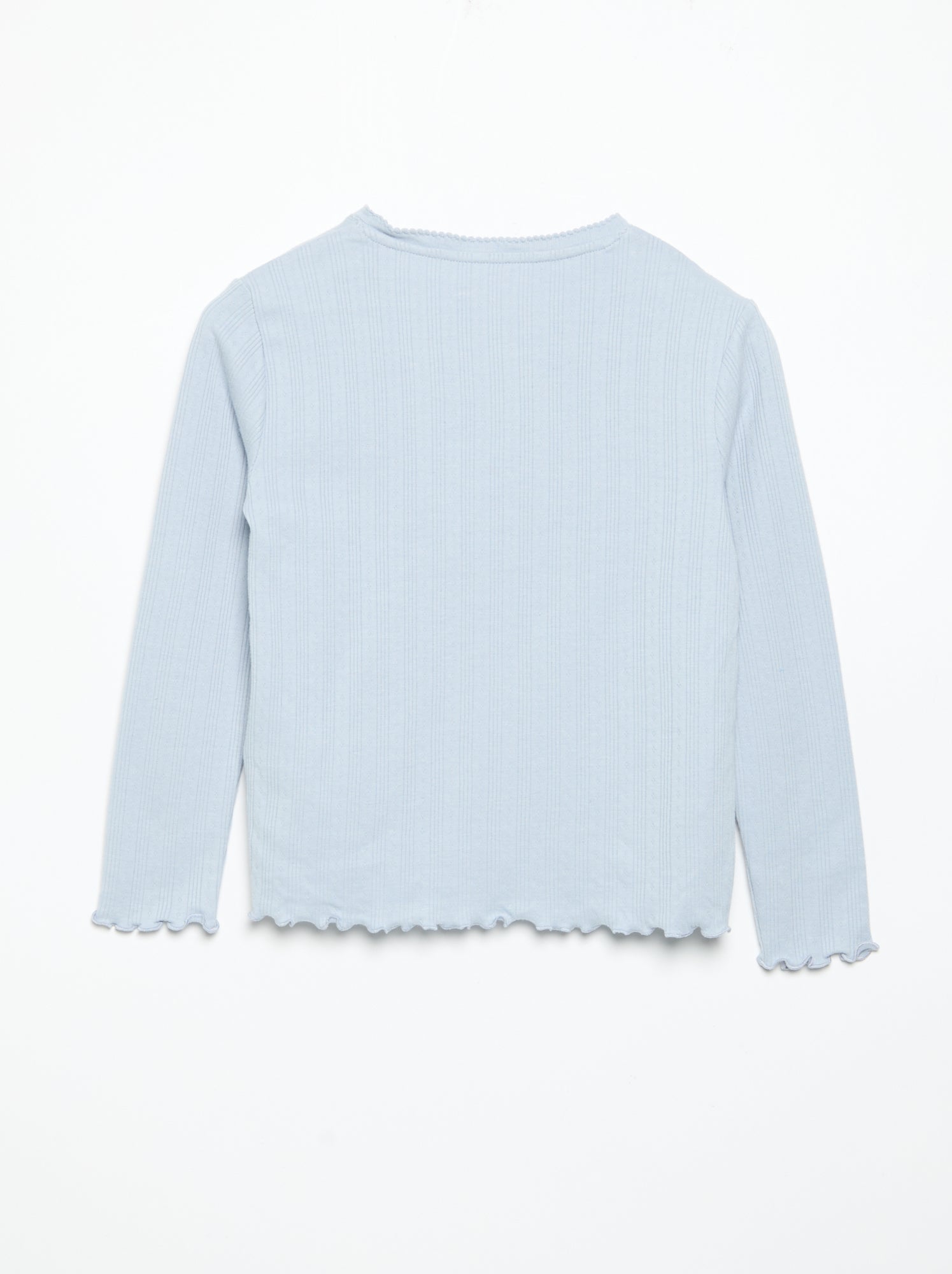 T-shirt en maille pointelle à manches longues - Bleu