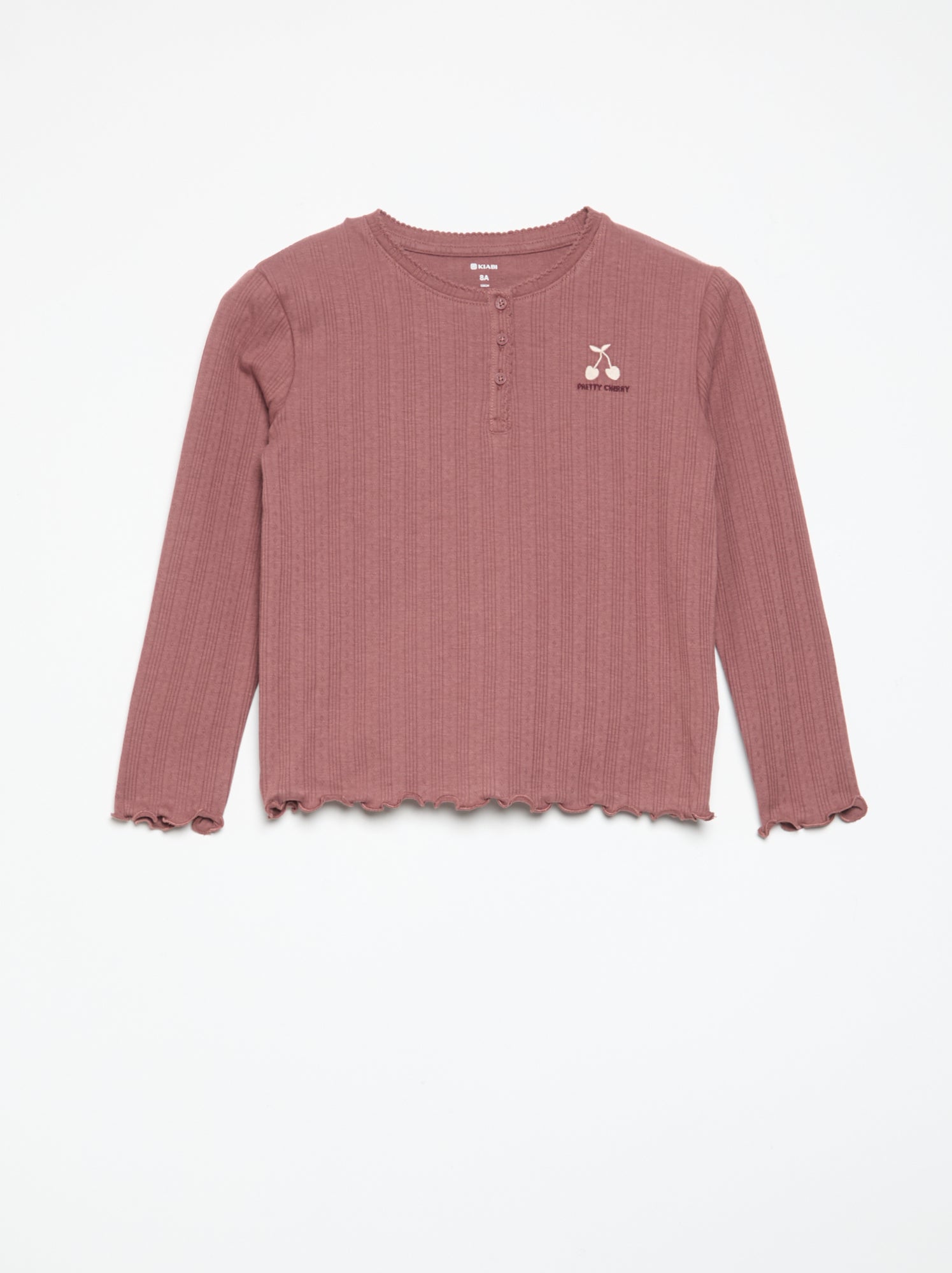 T-shirt en maille pointelle à manches longues - Rouge