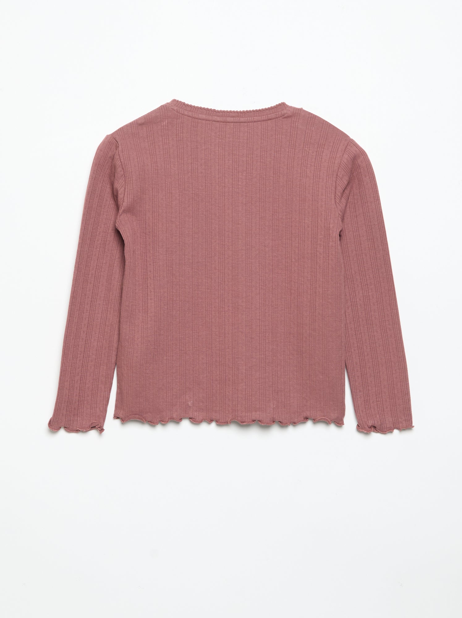 T-shirt en maille pointelle à manches longues - Rouge