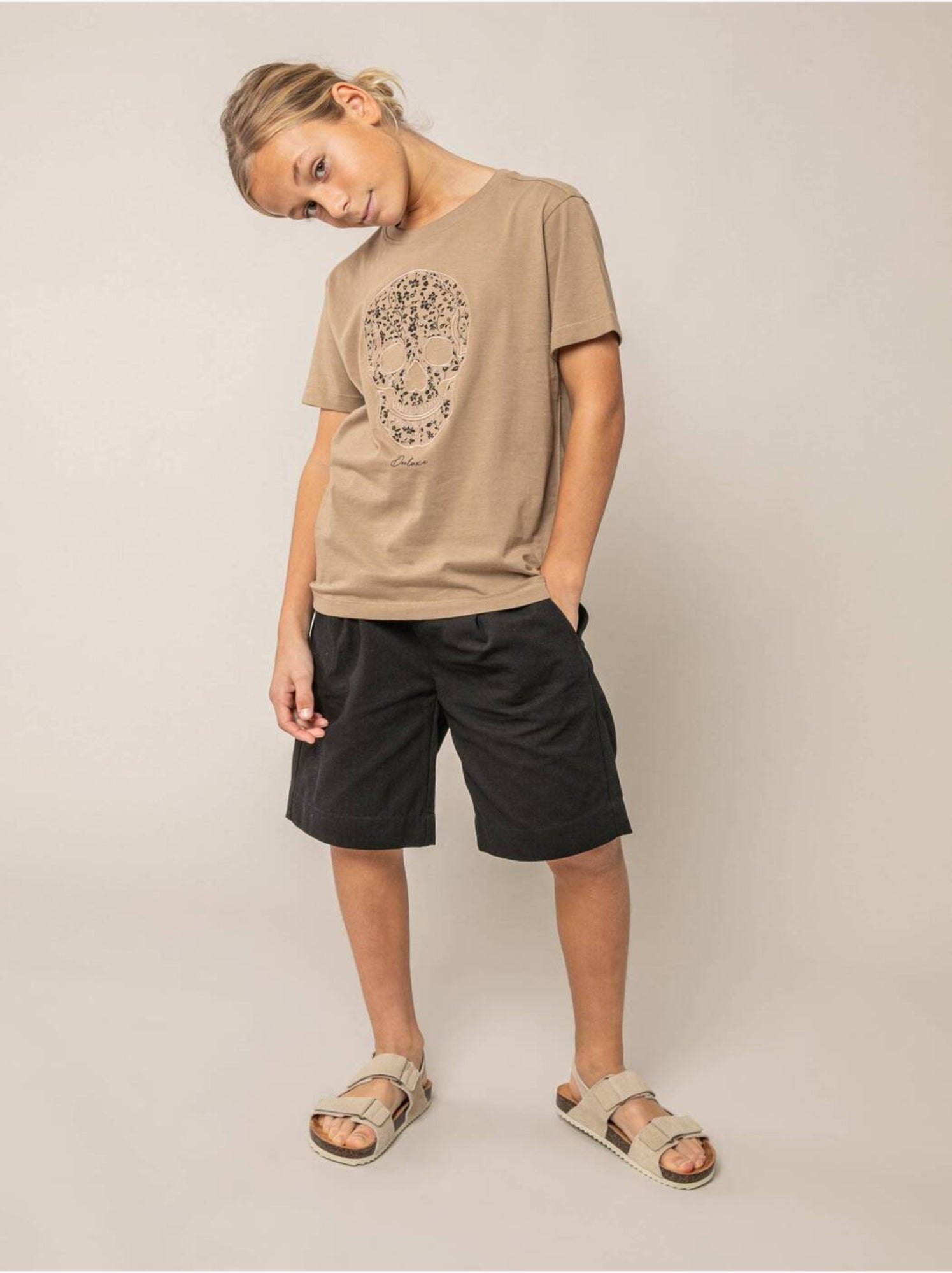 T-shirt garçon en coton 'deeluxe' - Beige sable