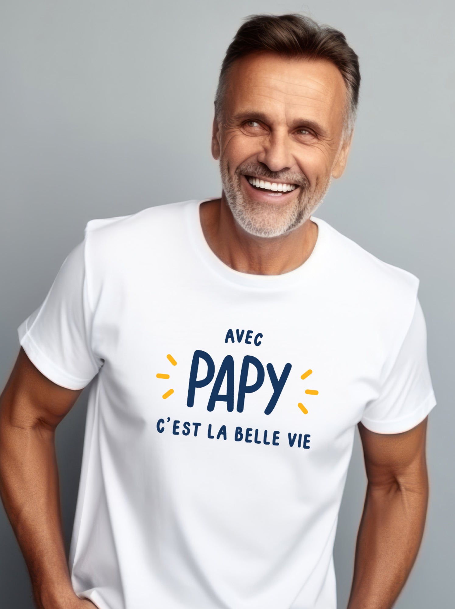 T-shirt Homme - AVEC PAPY C'EST LA BELLE VIE - Blanc