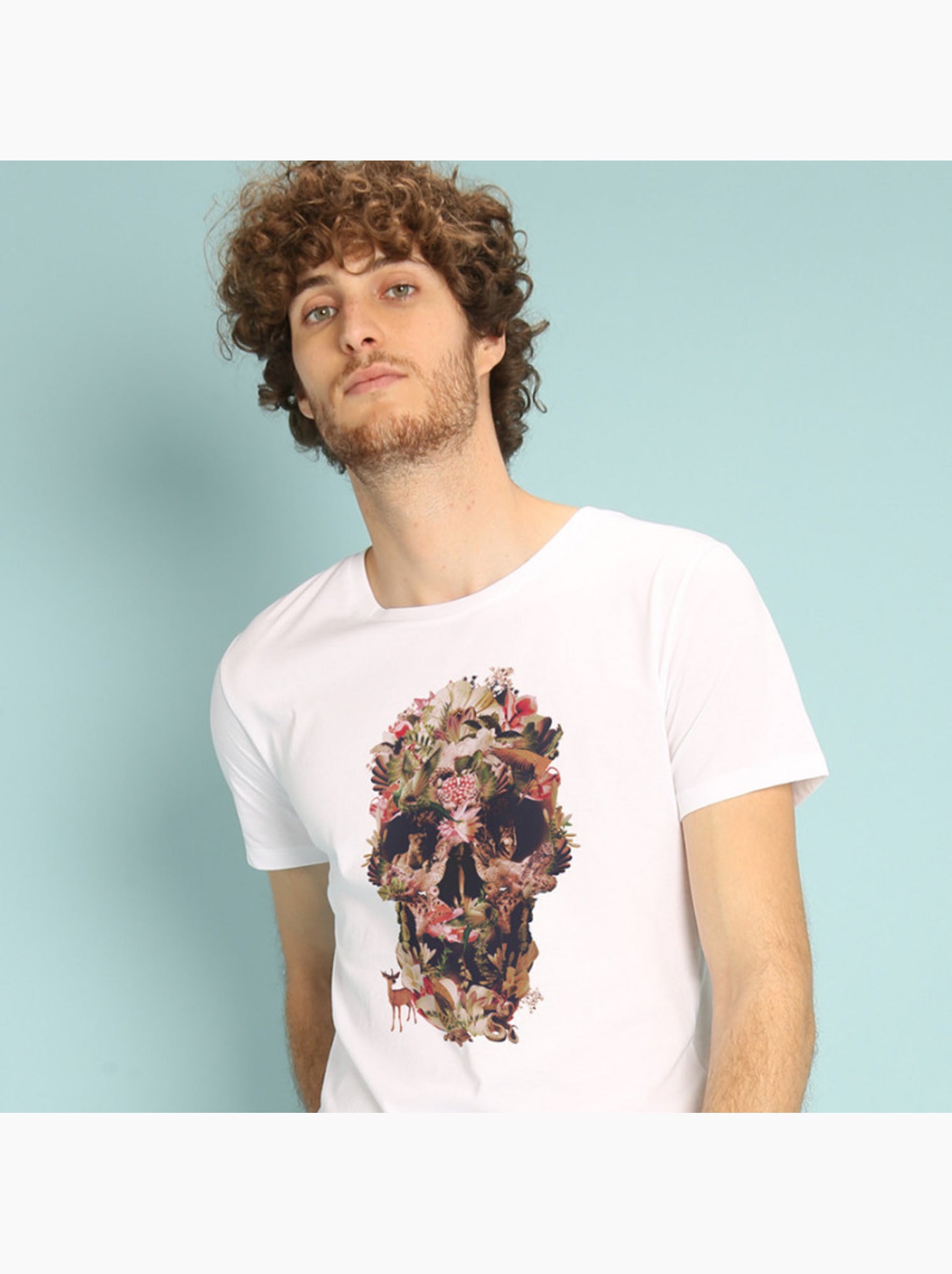 T-shirt Homme - JUNGLE SKULL - Blanc