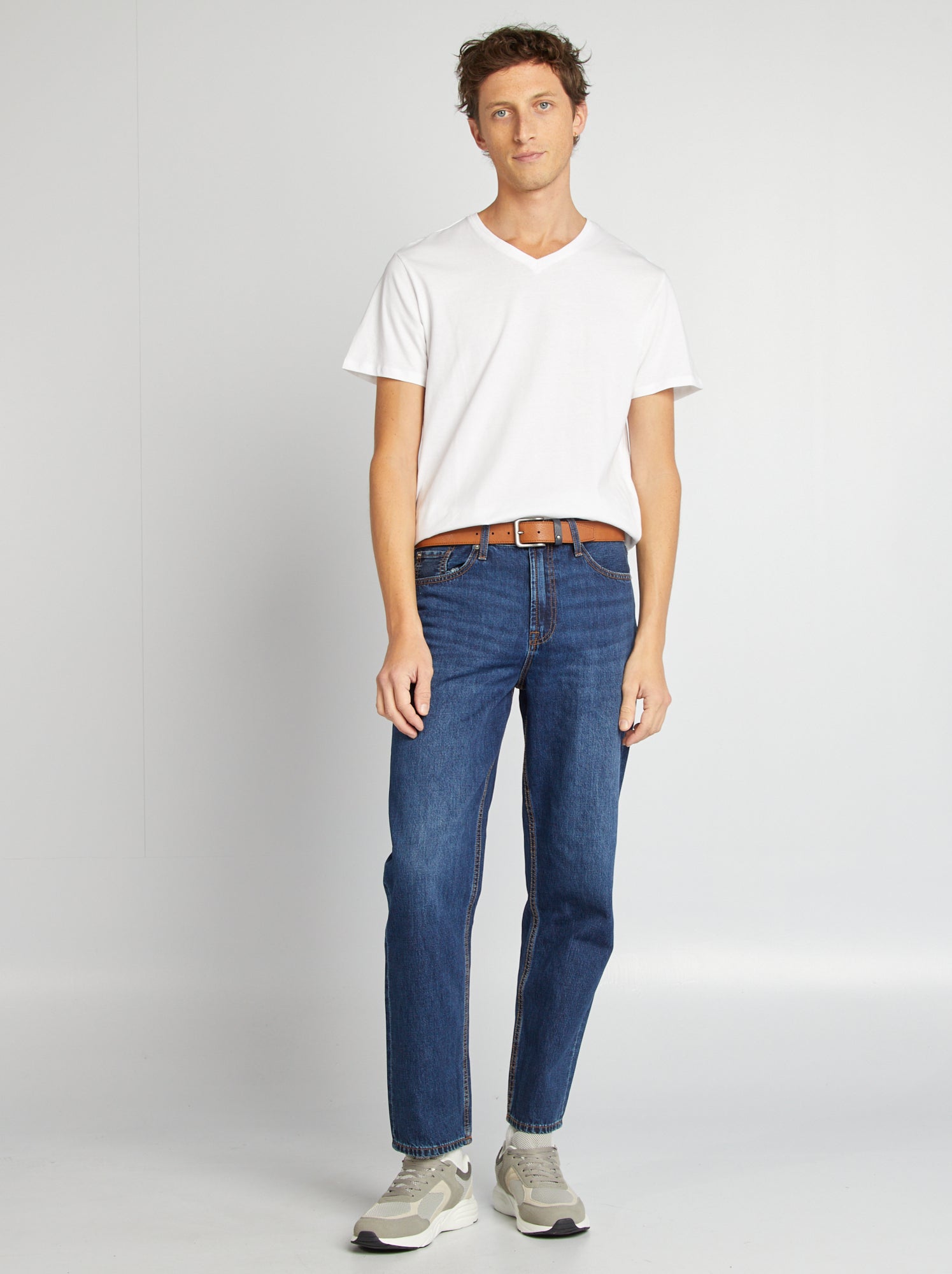 T-shirt en coton uni à col V pour homme - Blanc