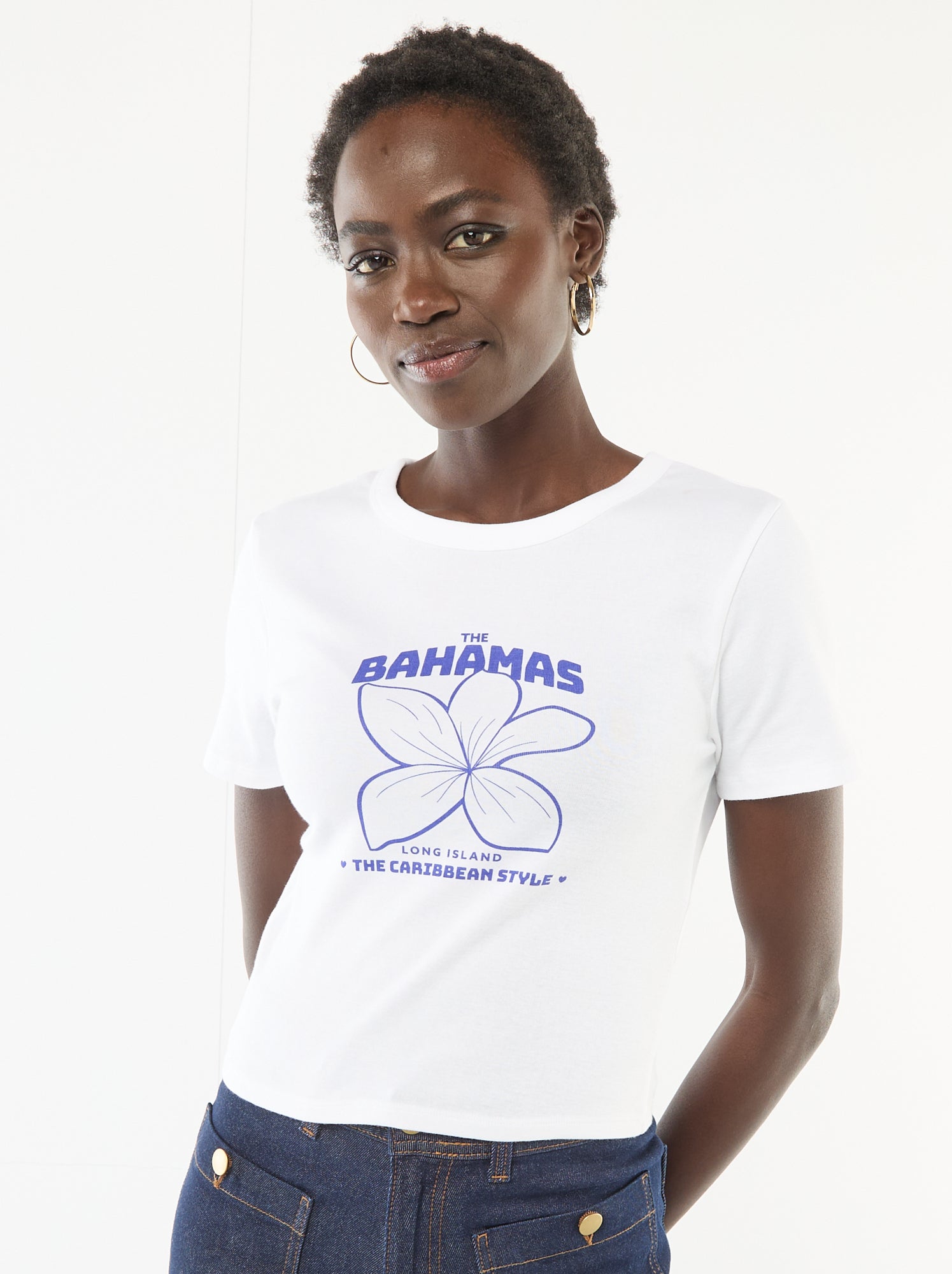 T-shirt imprimé à manches courtes à motif - Blanc (ESQ39_5)