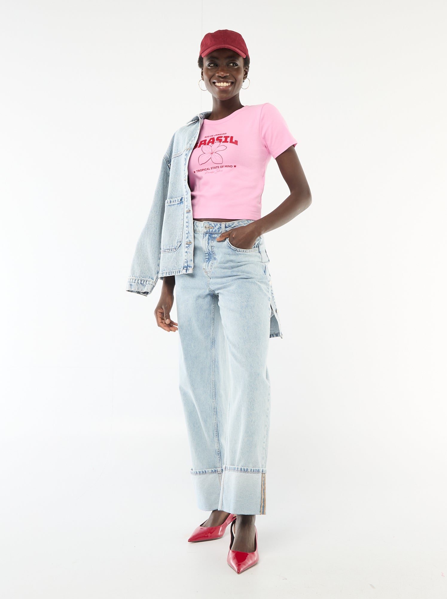 T-shirt imprimé à manches courtes à motif - Rose (ESQ39_8)
