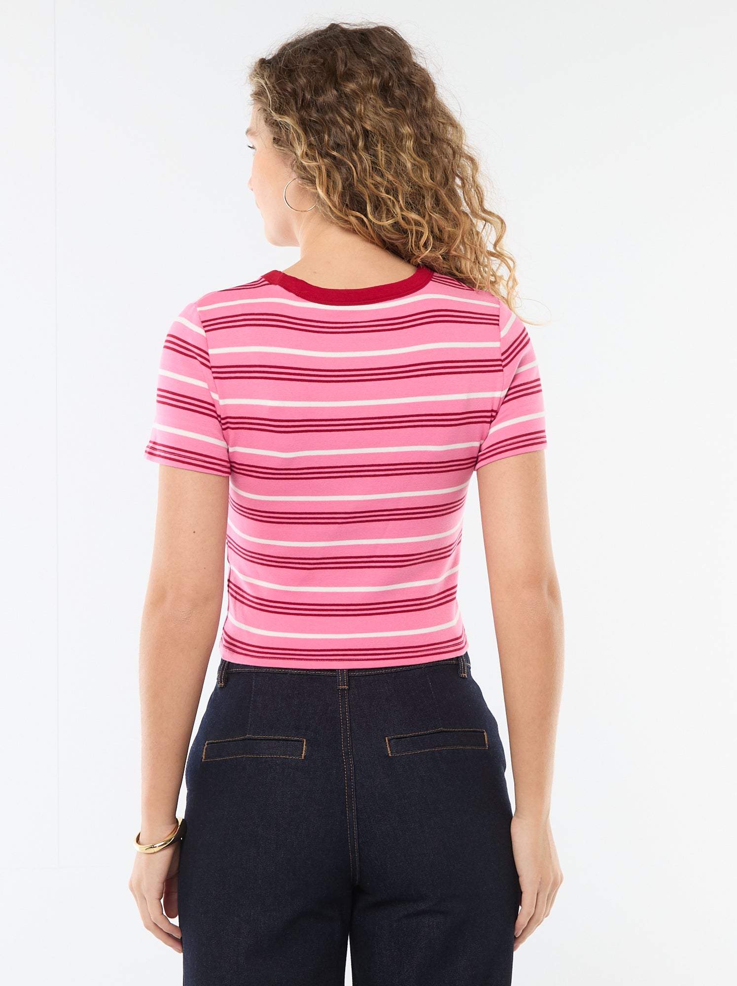T-shirt imprimé à manches courtes à motif - Rose rayé