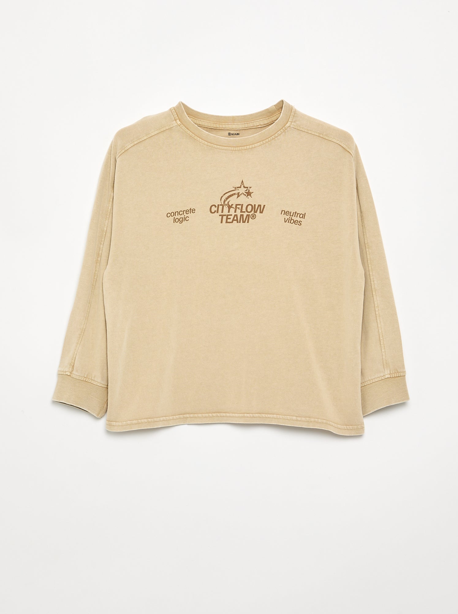 T-shirt imprimé à manches longues - Beige
