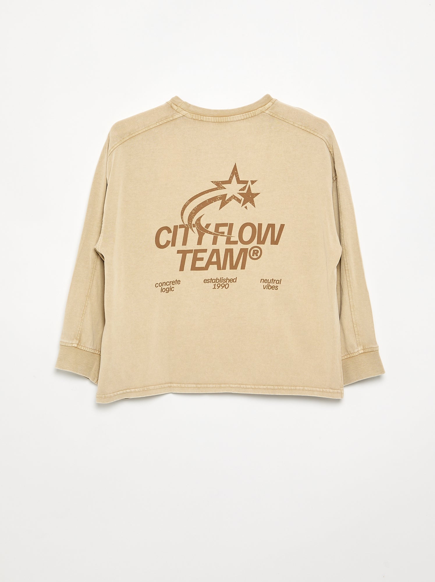 T-shirt imprimé à manches longues - Beige